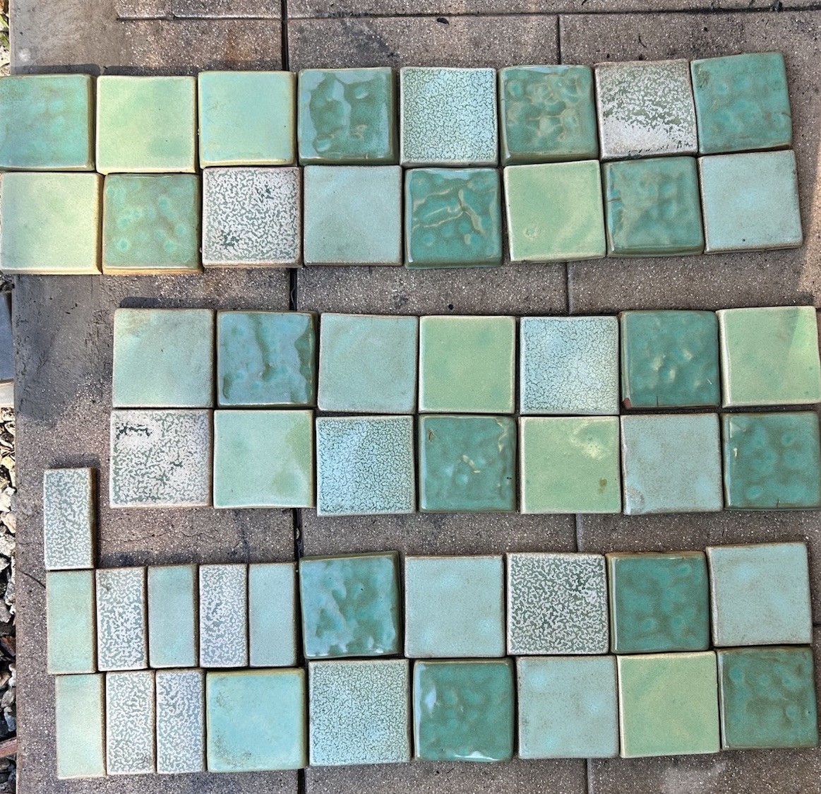 LOT 50 Vintage Field Tile California Art Molted Green 3.75" Sq + 3.75"x1.75"