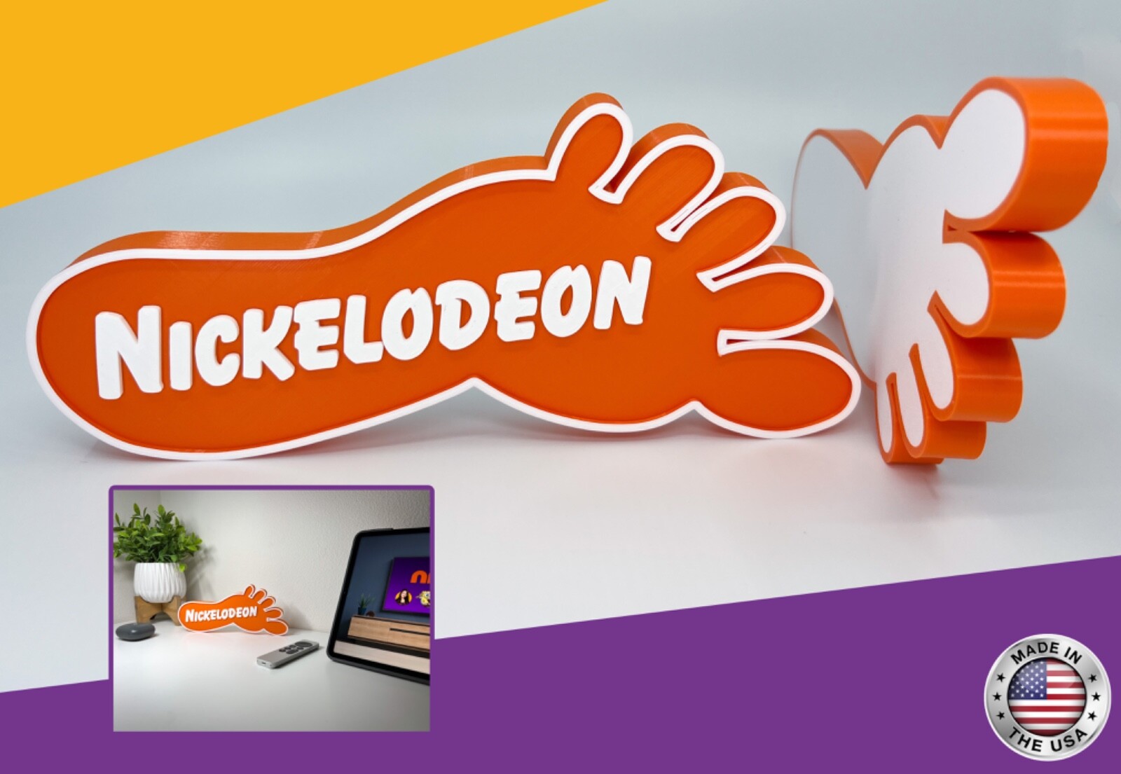 Nickelodeon Foot Logo Sign Retro 90s Kids Room Shelf Decor Nickelodeon Foot Logo Sign Retro 90s Kids Room Shelf Decor