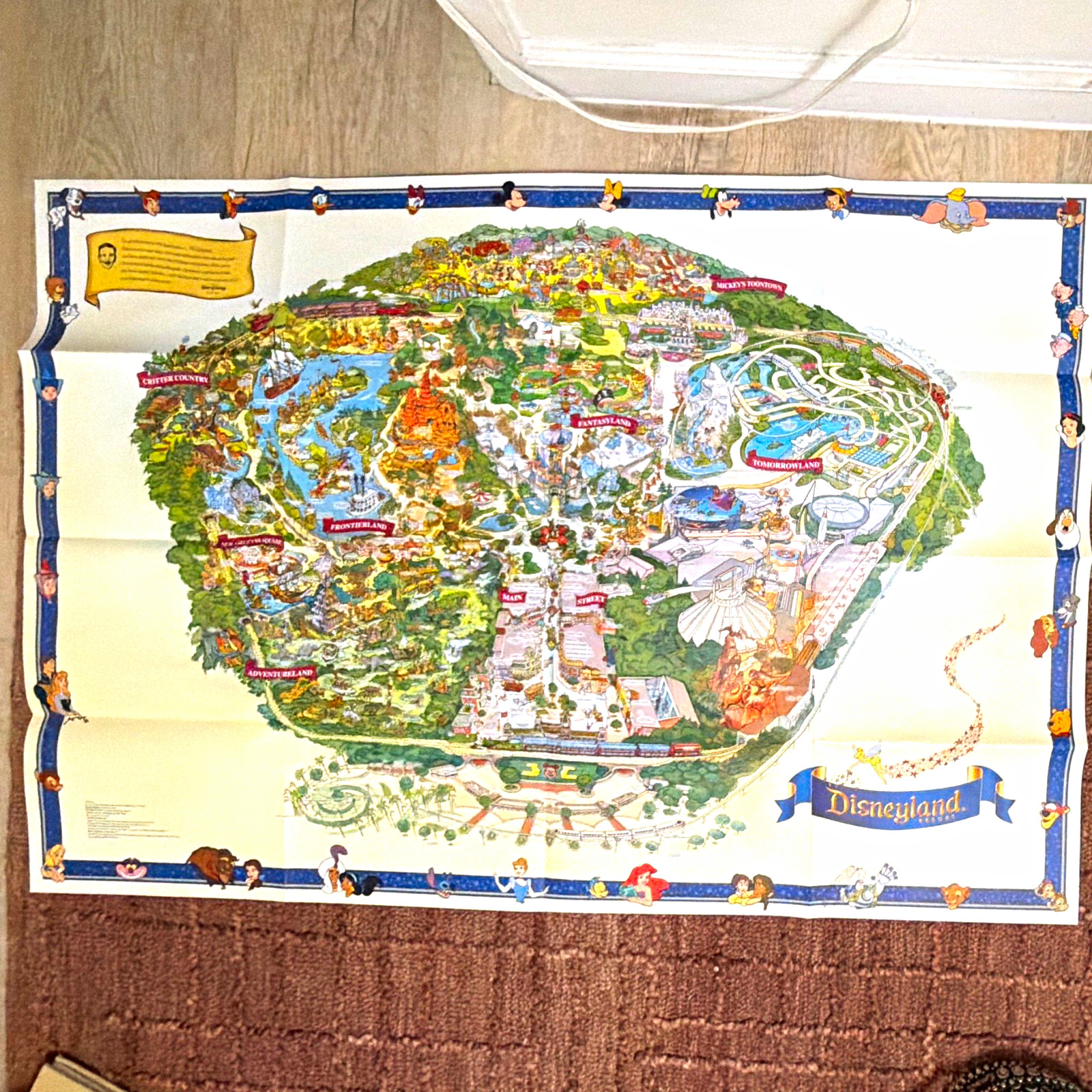 Disney Disneyland Theme Park Map Poster Print with Character Border Disney Disneyland Theme Park Map Poster Print with Character Border