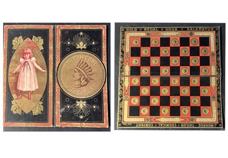 Antique GOLD MEDAL Advertising Checker Board Folding Game Board Antique GOLD MEDAL Advertising Checker Board Folding Game Board