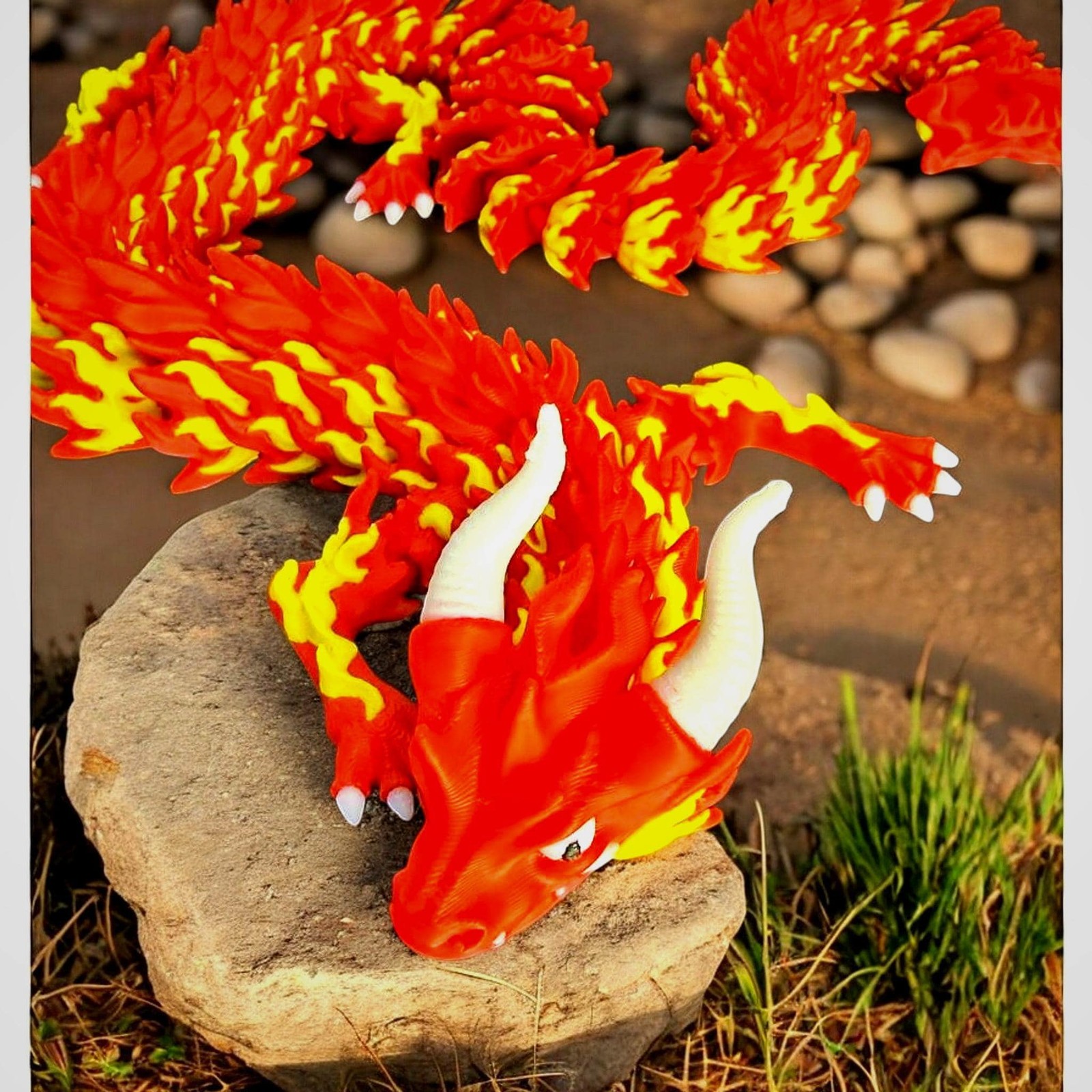 Articulated Flexi Dragon 3D Print – Red Yellow White 21 Inch Figure Articulated Flexi Dragon 3D Print – Red Yellow White 21 Inch Figure