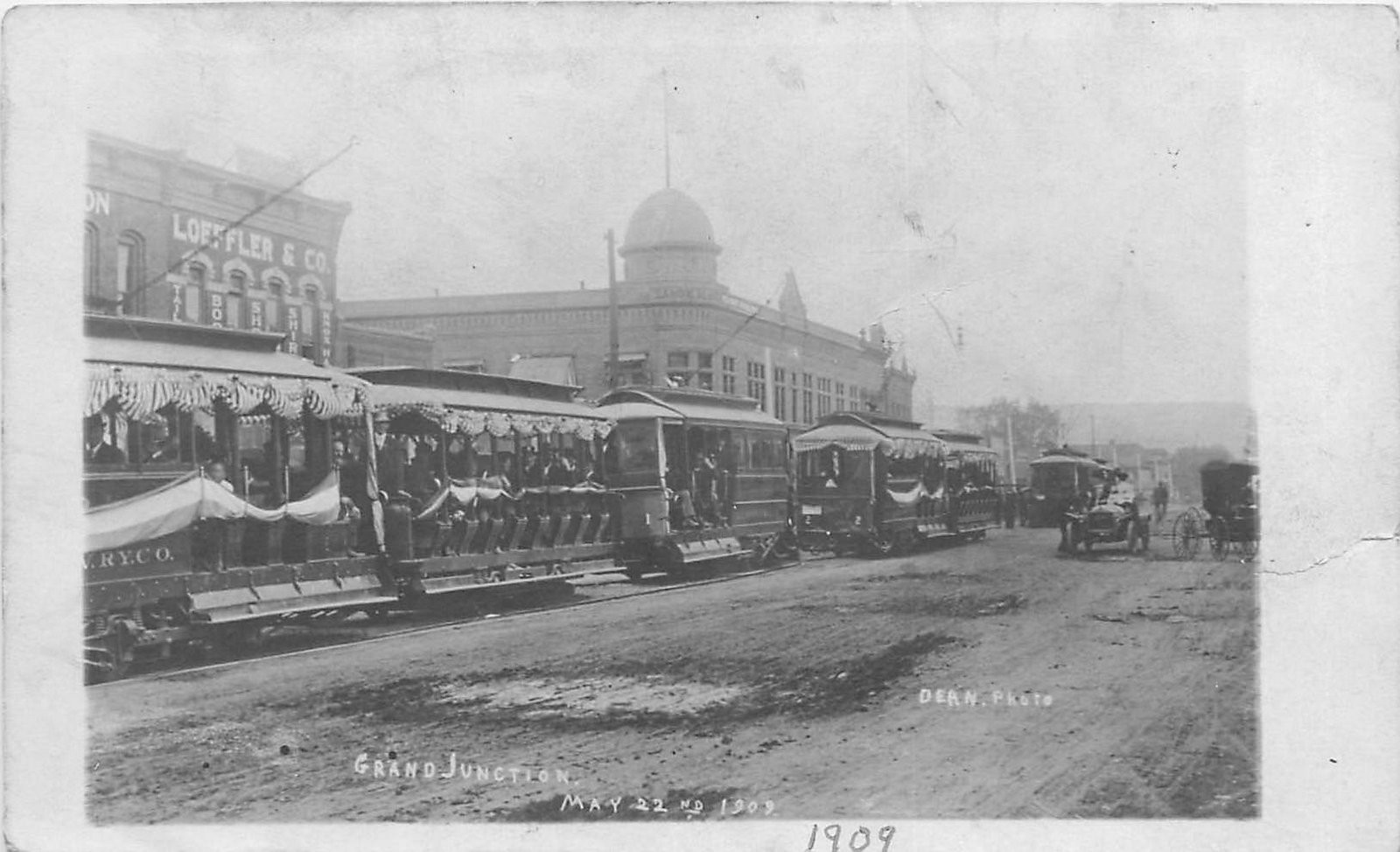 c1910 Grand Junction Colorado Trolley Street View people RPPC Postcard 25-10691 c1910 Grand Junction Colorado Trolley Street View people RPPC Postcard 25-10691