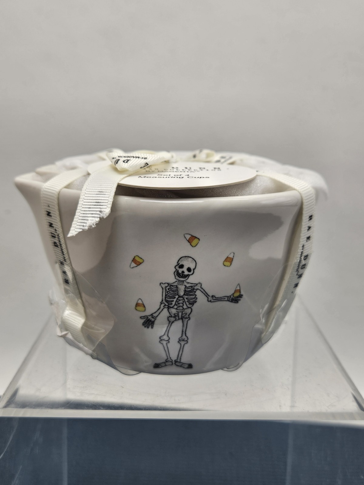 RARE NEW HTF Rae Dunn Ceramic Dancing Skeleton Measuring Cup Set of 4 RARE NEW HTF Rae Dunn Ceramic Dancing Skeleton Measuring Cup Set of 4