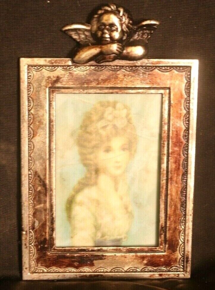 Vintage Brass Photo Frame With Princess Photo Adorned Angel Engraved Egyptian