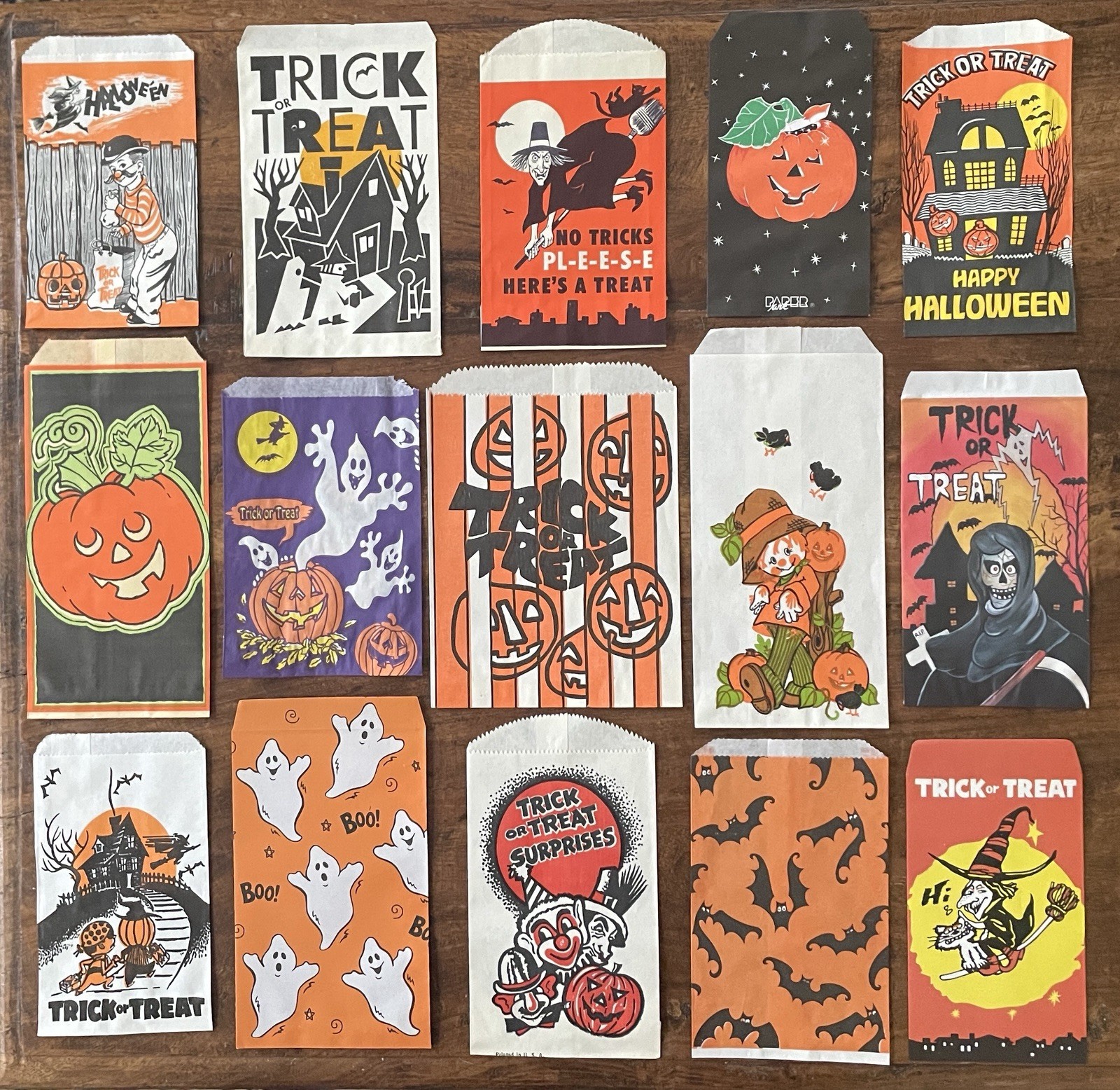 Vintage 1960s-1990s Halloween Paper Trick or Treat Handout Bag Collection