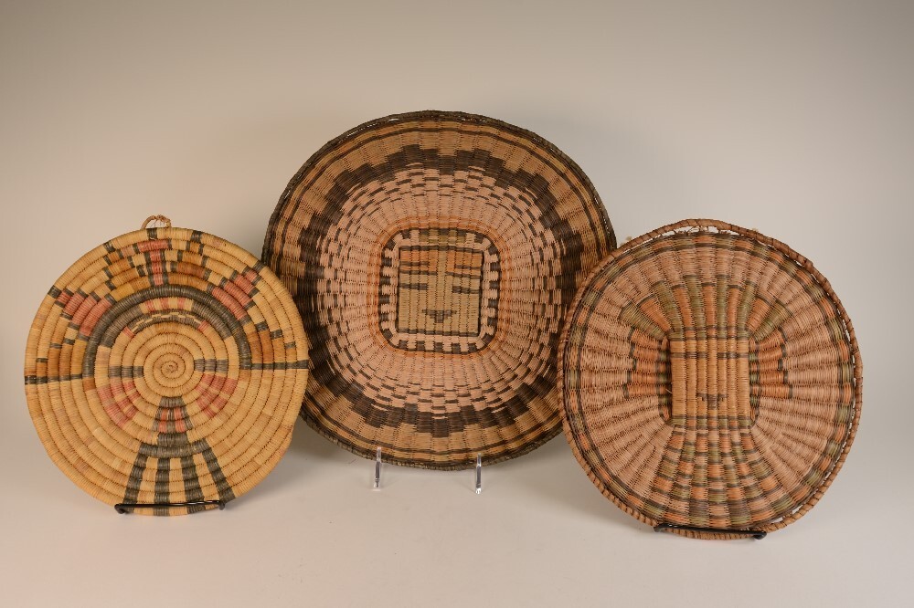 Three Hopi Baskets : One Coiled and Two Wicker Pictorial Baskets