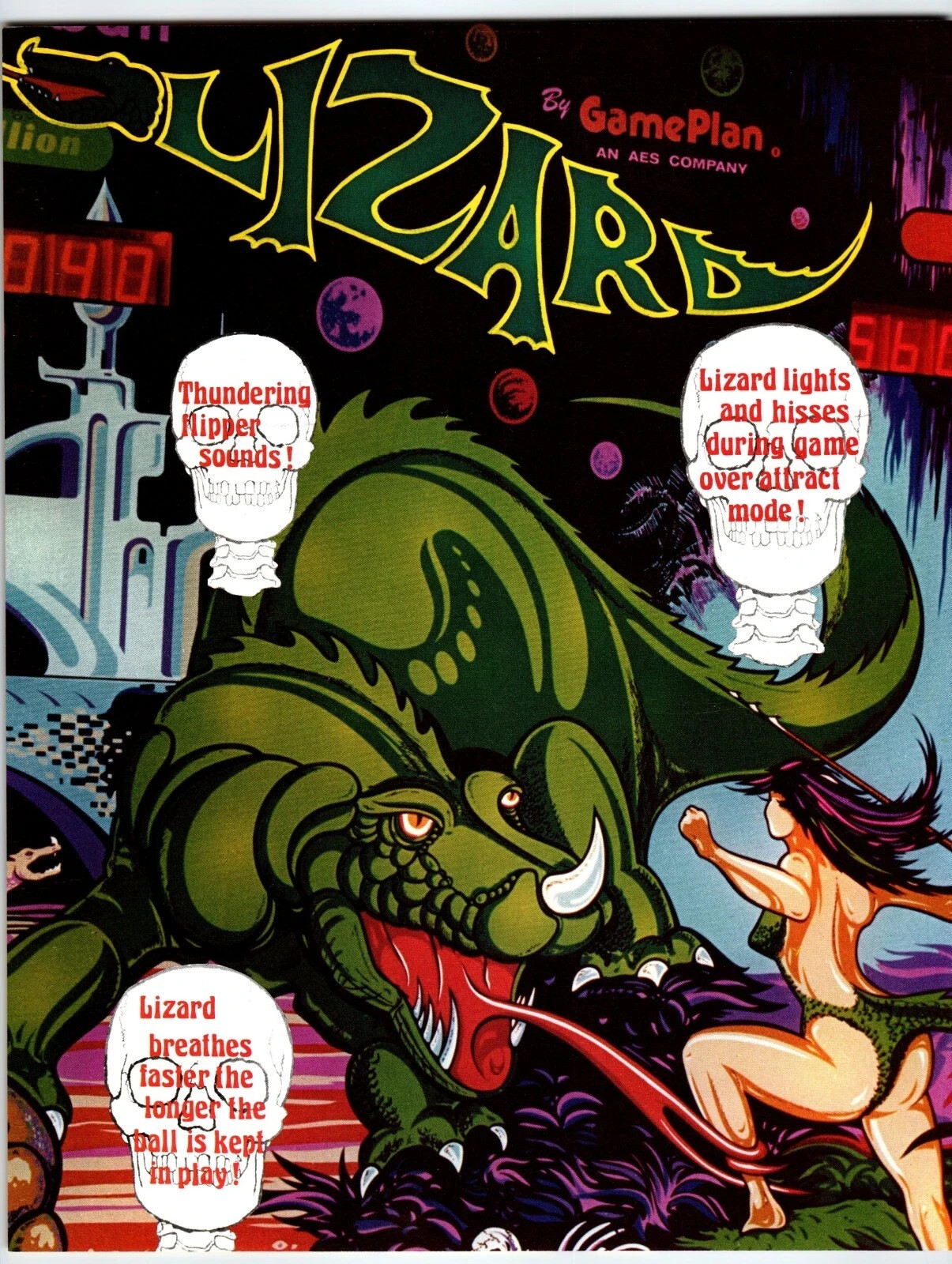 Lizard Pinball Flyer Original Fantasy Dragon Warrior Art Game Plan Vintage 1980