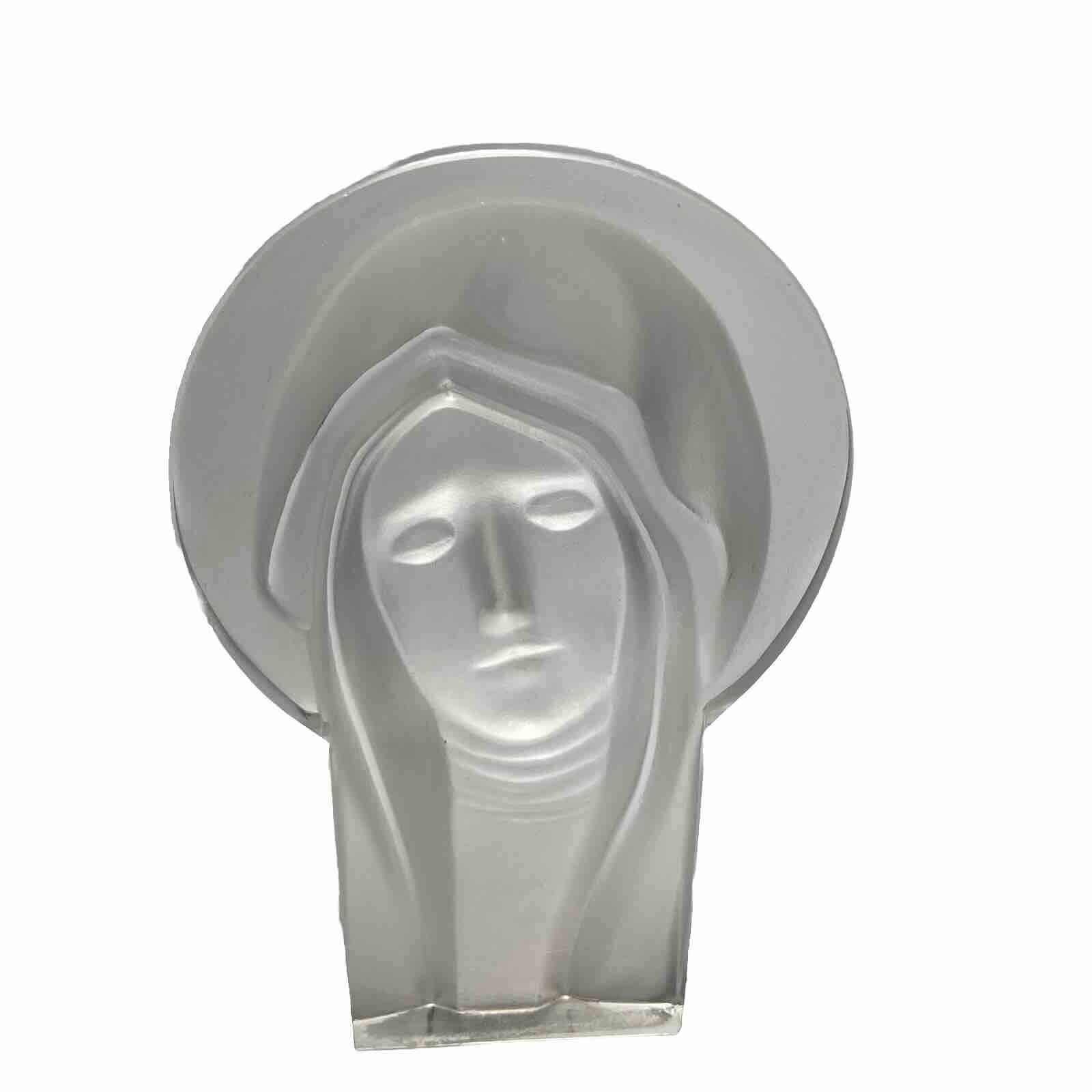 Madonna Figure Frosted Glass Religious Icon Statue Virgin Mary Bust Head