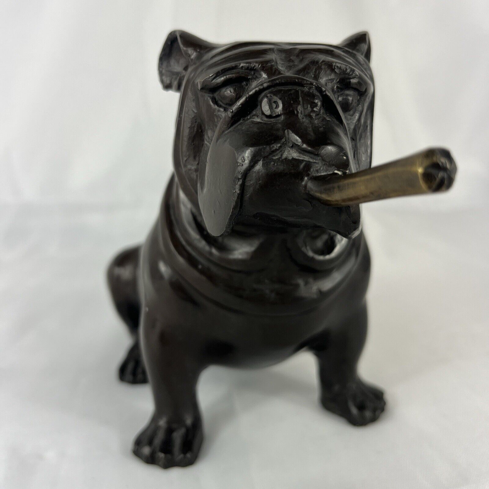 English Bulldog Smoking a Cigar Mantel Bust Statue Detailed Bronze Finish Heavy