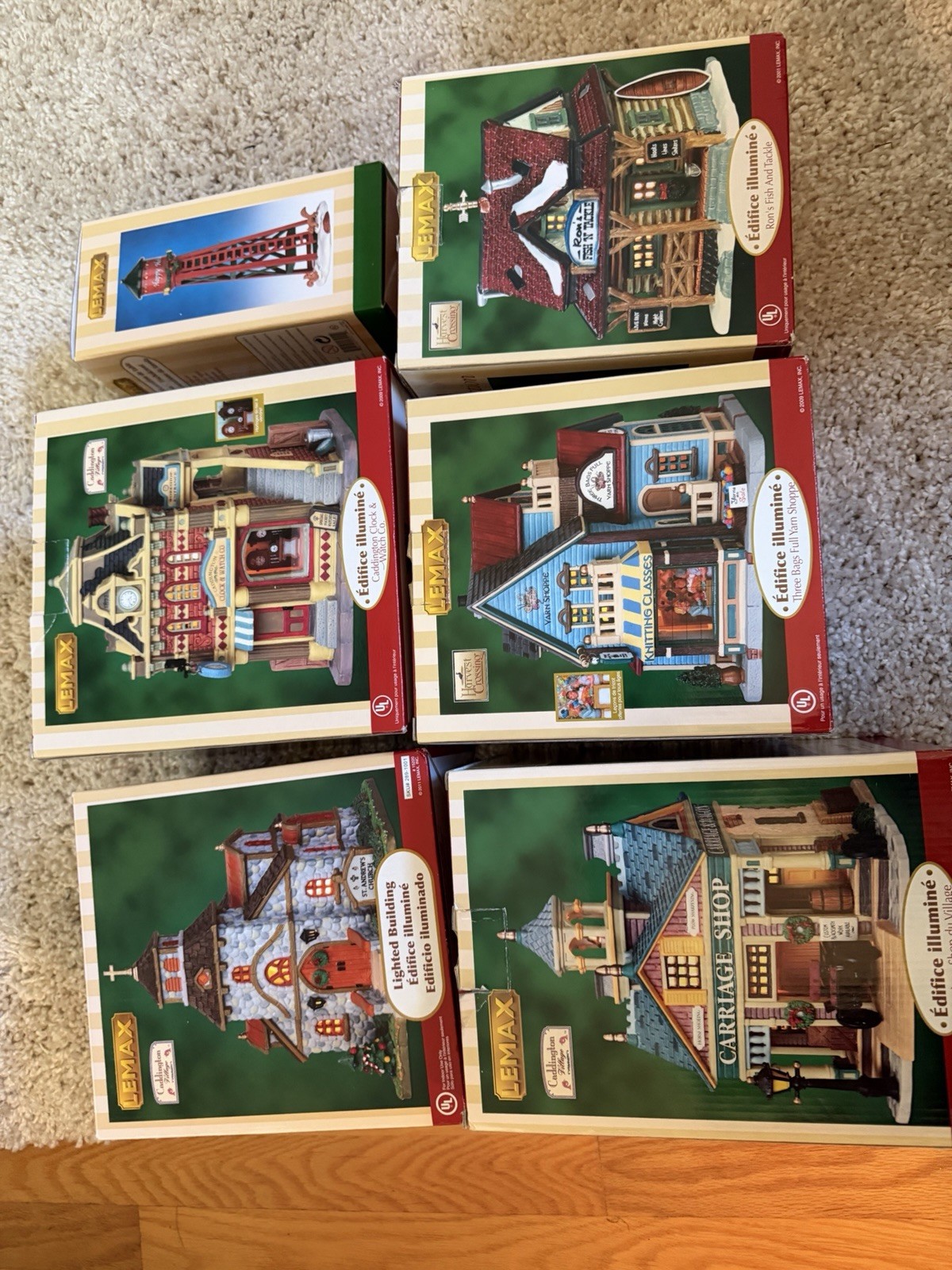 Vintage 2001 Lemax Christmas Village Lot 10 Houses Holiday Horse Carriage
