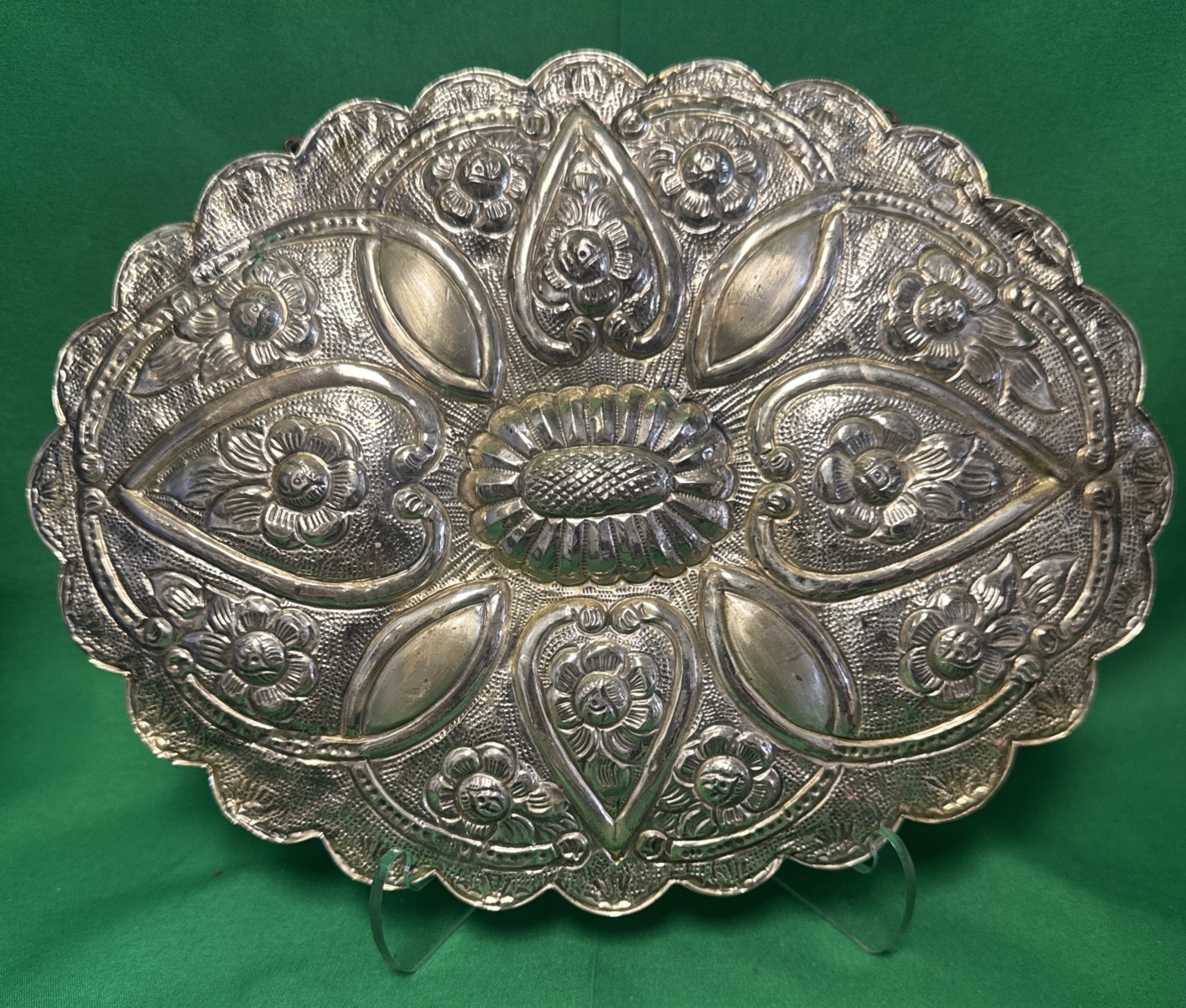 Vintage Turkish .900 Silver Repousse Wedding Mirror Wall Hanging Ornate TFK Mark Vintage Turkish .900 Silver Repousse Wedding Mirror Wall Hanging Ornate TFK Mark