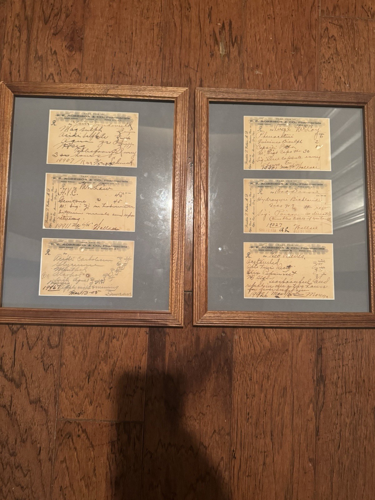 ⭐ Antique 1905 Pharmacy Prescriptions Framed Display Ponca City OK ⭐ Antique 1905 Pharmacy Prescriptions Framed Display Ponca City OK