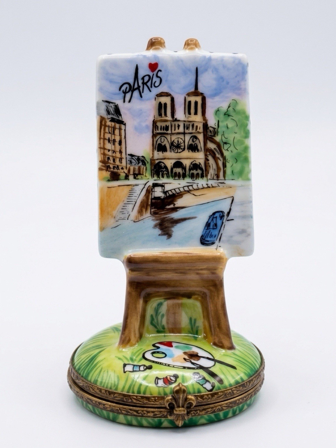 Authentic RV Limoges France La Vie en Rose Easel Box Paris Notre Dame Peint Main Authentic RV Limoges France La Vie en Rose Easel Box Paris Notre Dame Peint Main