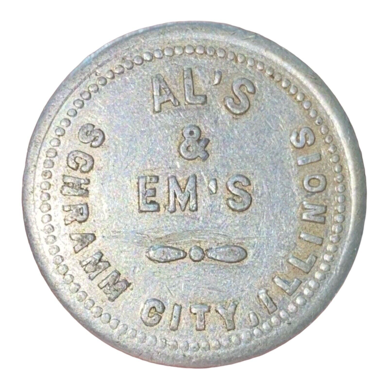 Vintage Al’s & Em’s Token Coin 5 Cents In MDSE Schramm City, IL Illinois 552