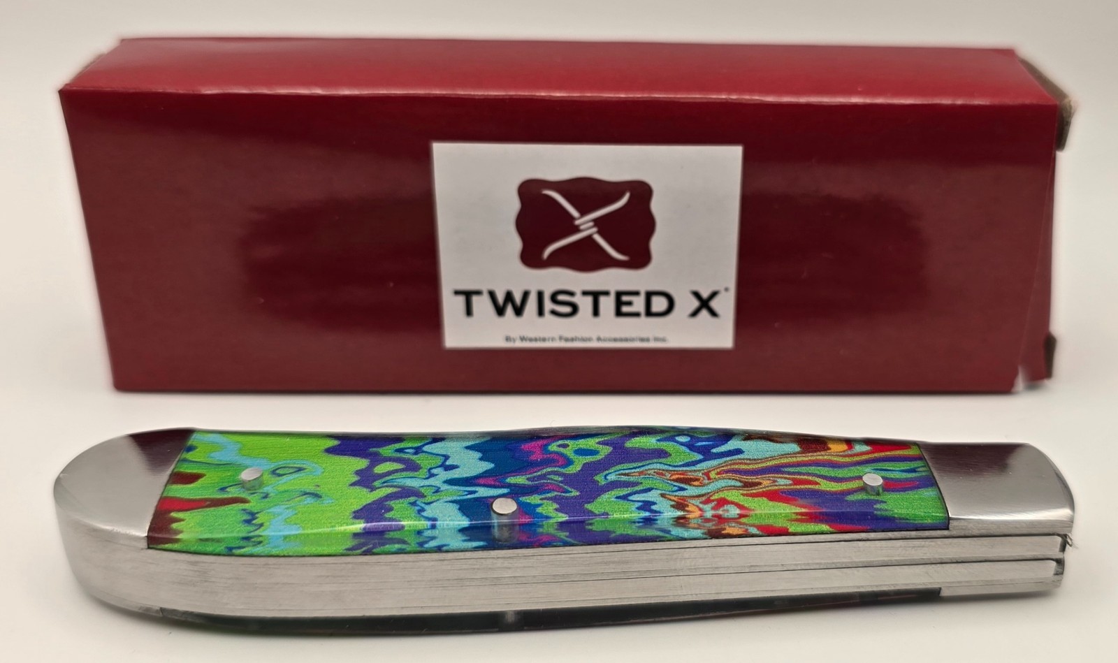 Twisted X Model XK306 Pocket Knife, Tie-Died with Two Blades - New in Box Twisted X Model XK306 Pocket Knife, Tie-Died with Two Blades - New in Box