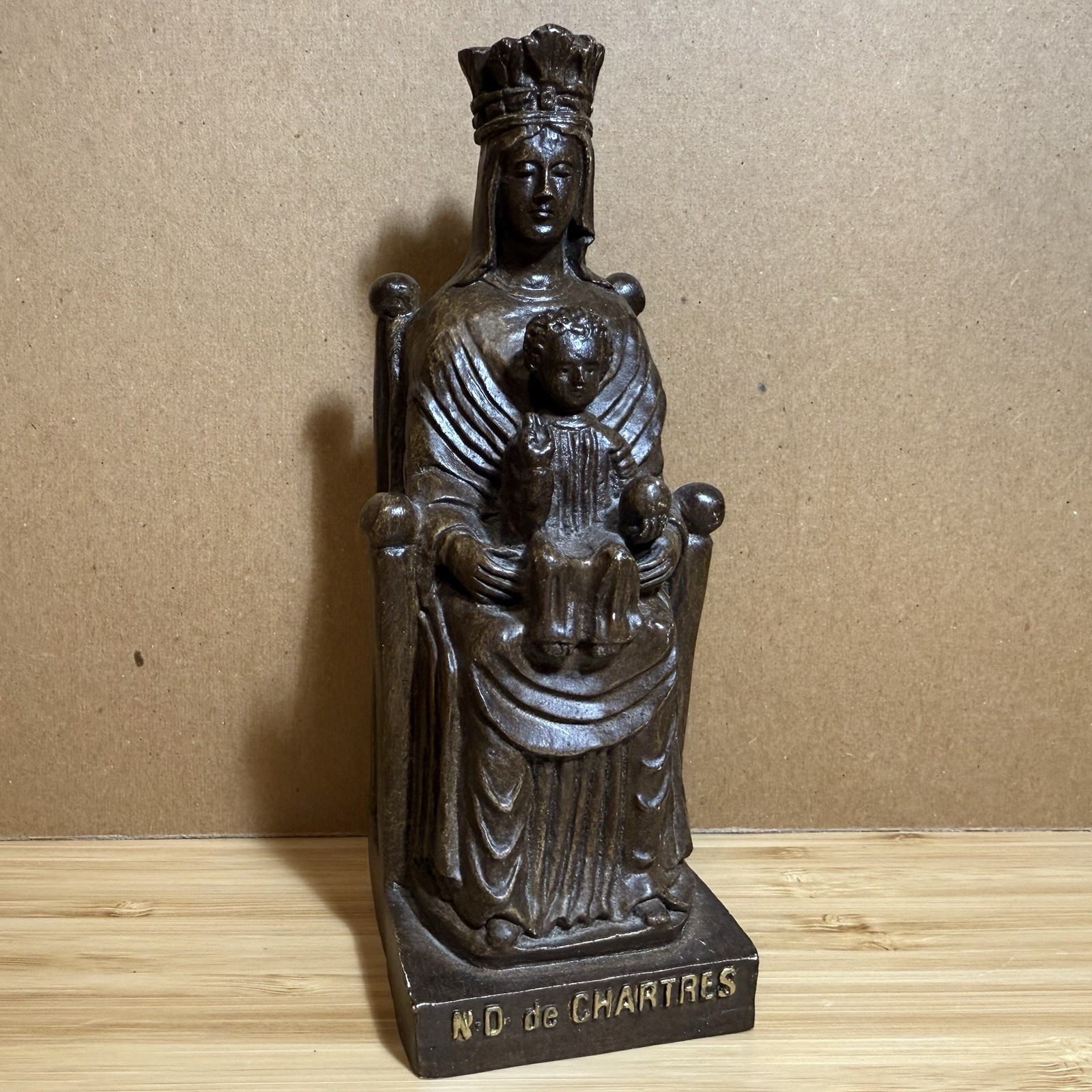 Vintage Black Madonna of Chartres Religious Priests Altar Faux Carving Statue Vintage Black Madonna of Chartres Religious Priests Altar Faux Carving Statue