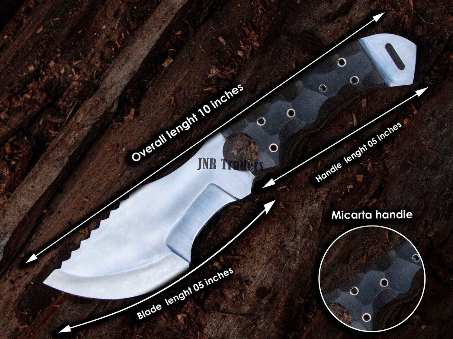 CUSTOM HANDMADE HORIZONTAL SCOUT CARRY TRACKER KNIFE WITH LEATHER SHEATH  3730