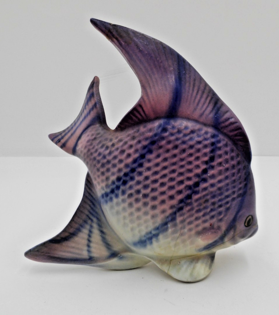 Vintage Porcelain Pastel Angelfish Figurine Statue Purple and Blue DAMAGED Vintage Porcelain Pastel Angelfish Figurine Statue Purple and Blue DAMAGED
