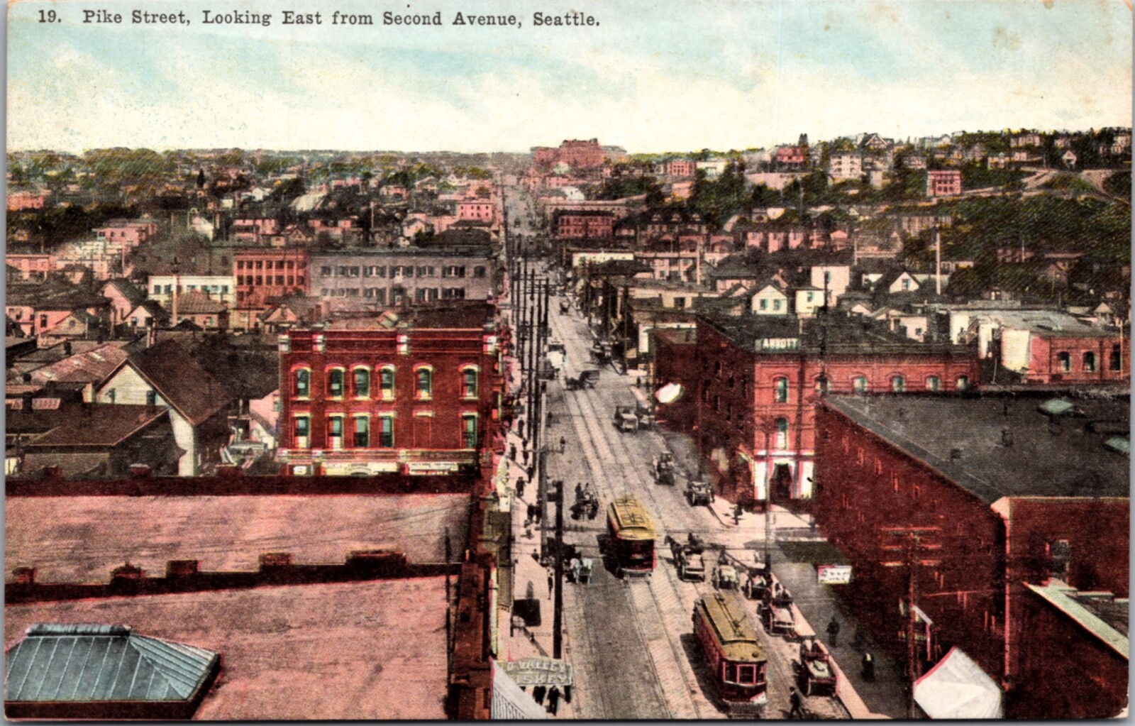 Postcard Pike Street, Looking East from Second Avenue in Seattle, Washington