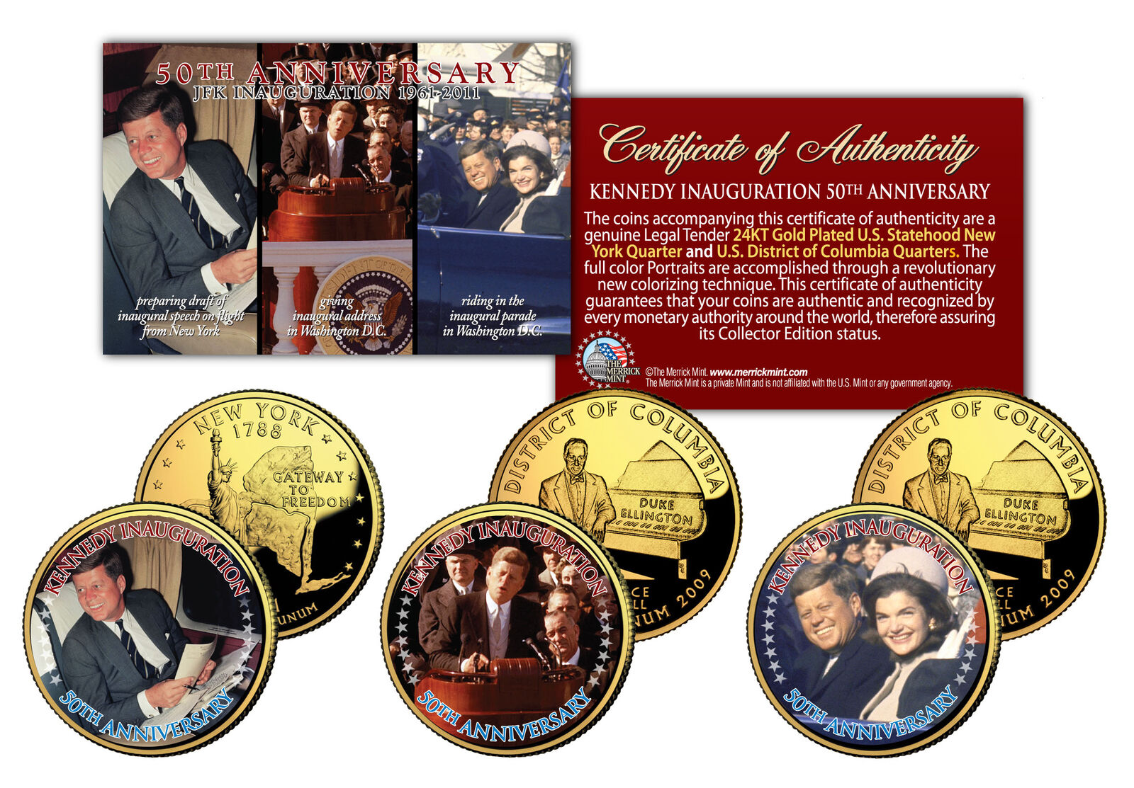 John F Kennedy *INAUGURATION 50th ANNIVERSARY* Statehood 24K Quarters 3-Coin Set