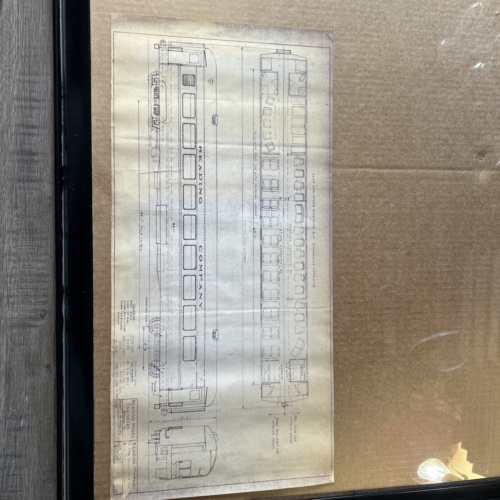vintage engineering blueprint diagram of a Reading Company passenger car vintage engineering blueprint diagram of a Reading Company passenger car