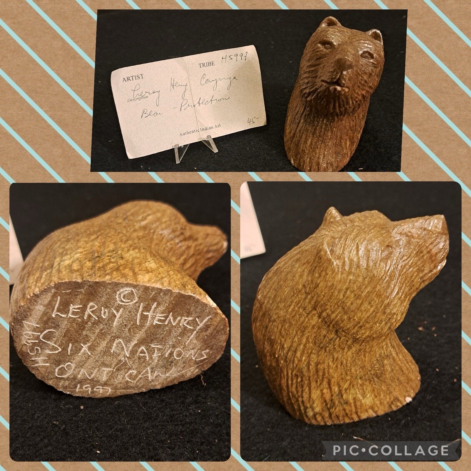 Native American Bear head Sculpture Signed By Artist