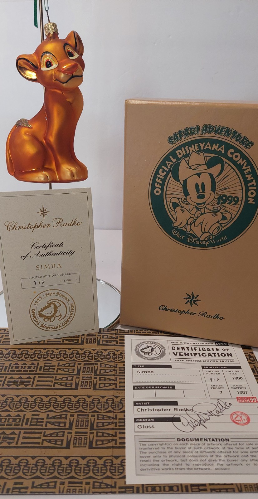 RARE DOUBLE-SIGNED Christopher Radko Disney Simba 1999 #917/1000 COA RARE DOUBLE-SIGNED Christopher Radko Disney Simba 1999 #917/1000 COA
