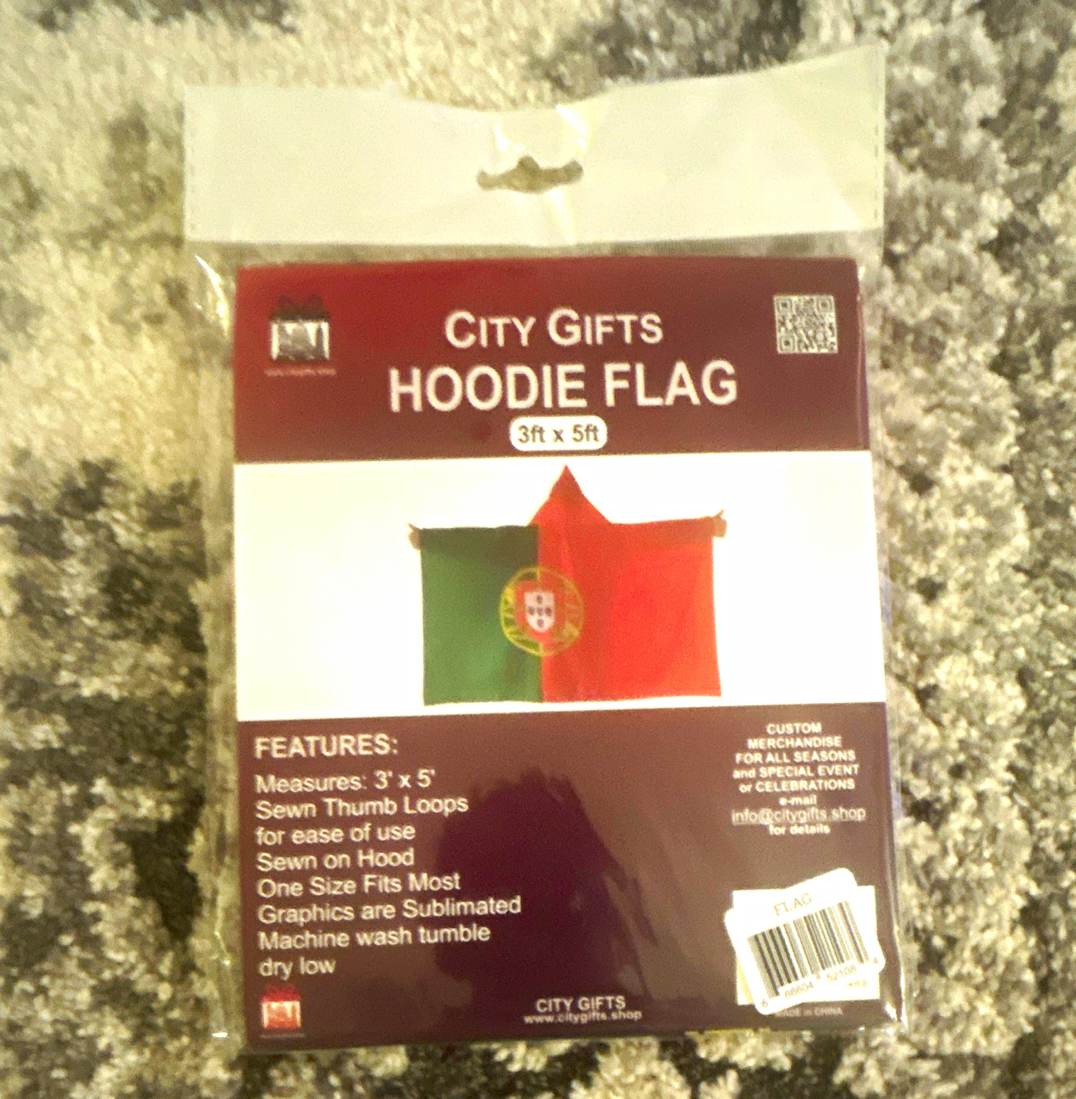 City Gifts Portugal Hoodie Flag 3ft x 5ft Sublimated Graphics Sewn Thumb NEW City Gifts Portugal Hoodie Flag 3ft x 5ft Sublimated Graphics Sewn Thumb NEW