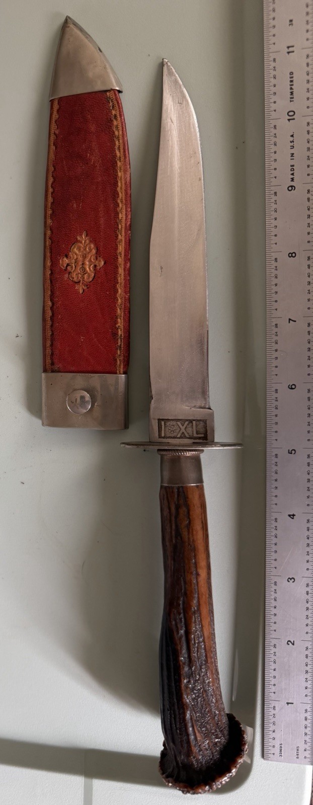 Antique George Wostenholm I*XL Bowie Hunting Knife Stag Handle Sheath Sheffield Antique George Wostenholm I*XL Bowie Hunting Knife Stag Handle Sheath Sheffield