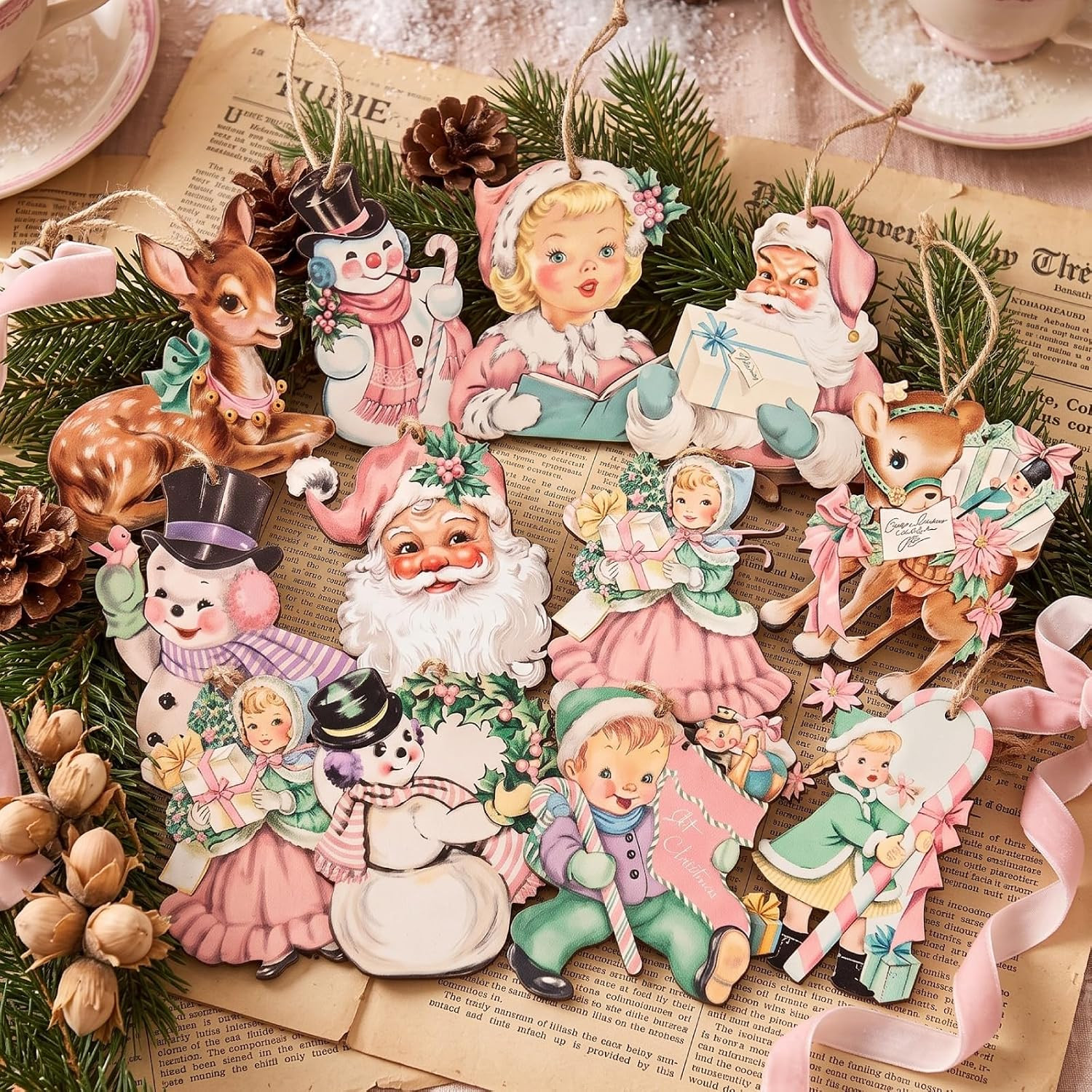 36 Pcs Vintage Christmas Tree Ornaments, Classic, Pastel 36 Pcs Vintage Christmas Tree Ornaments, Classic, Pastel