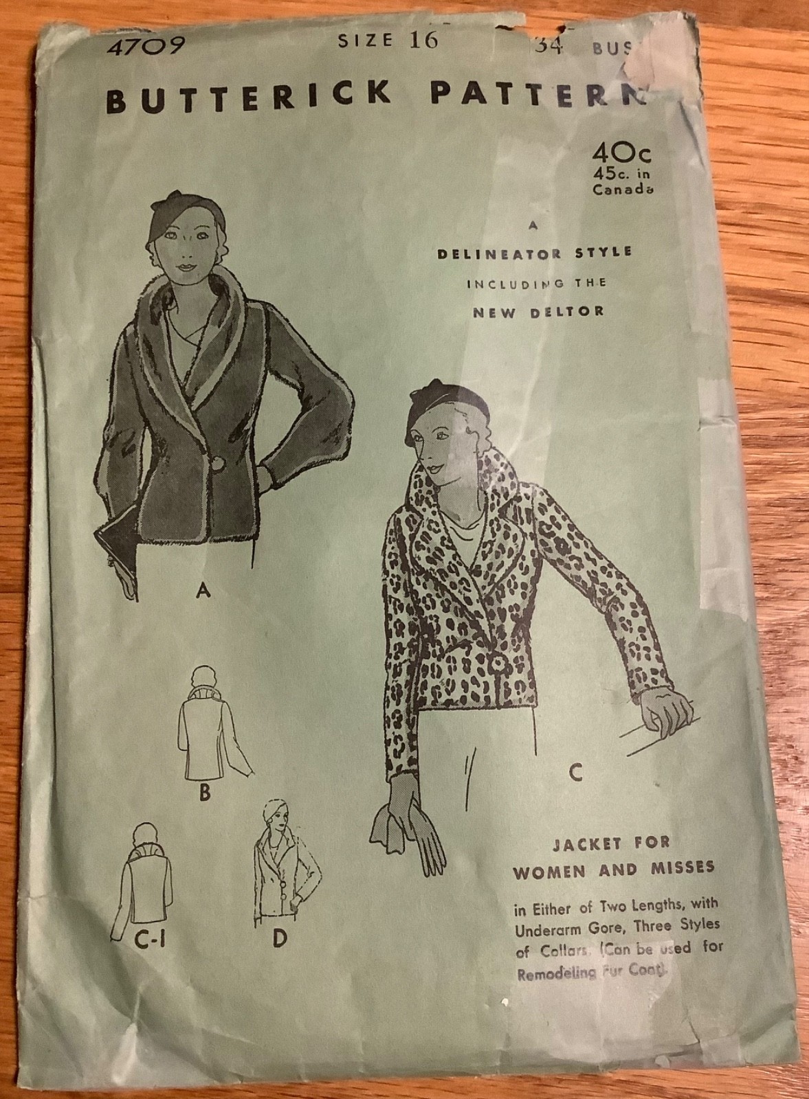 RARE 1920s pattern CUT Butterick 4708 Wm jacket sz old sz16/new sz8, Complete RARE 1920s pattern CUT Butterick 4708 Wm jacket sz old sz16/new sz8, Complete