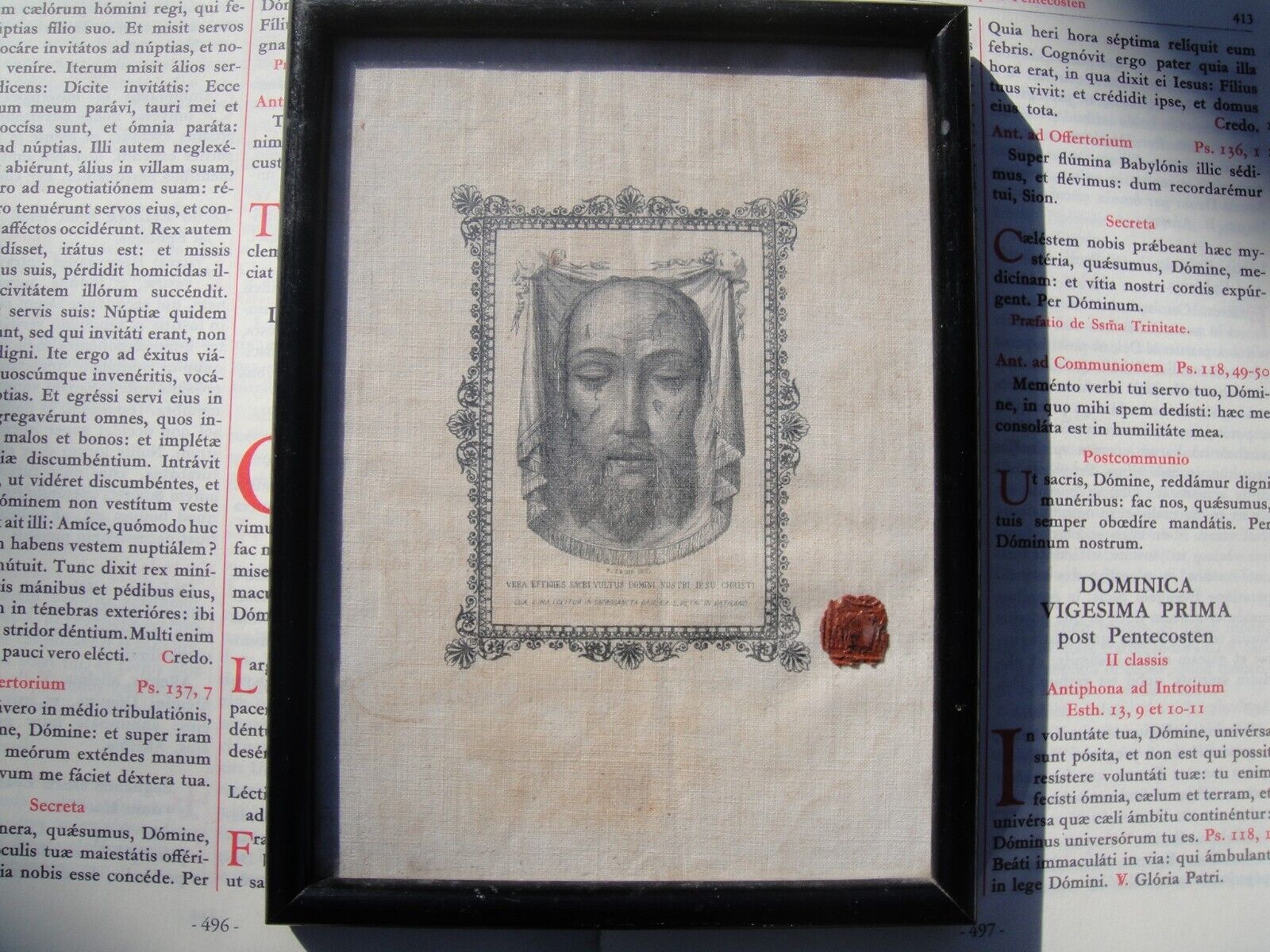 Christian rare framed relic 1800s Veil of Veronica sudarium