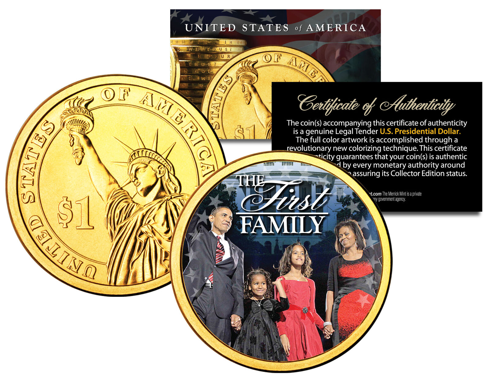 President BARACK OBAMA * First Family * Presidential $1 Dollar Coin Gold Plated