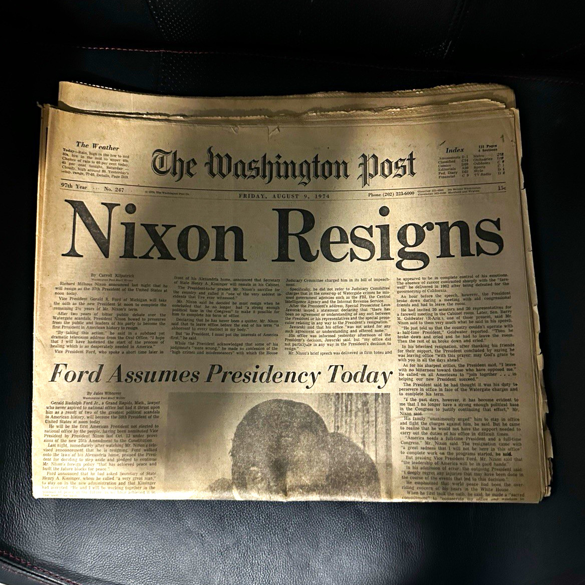 Original ‘74 Washington Post Nixon Resigns Newspaper Complete W/Supplement Original ‘74 Washington Post Nixon Resigns Newspaper Complete W/Supplement
