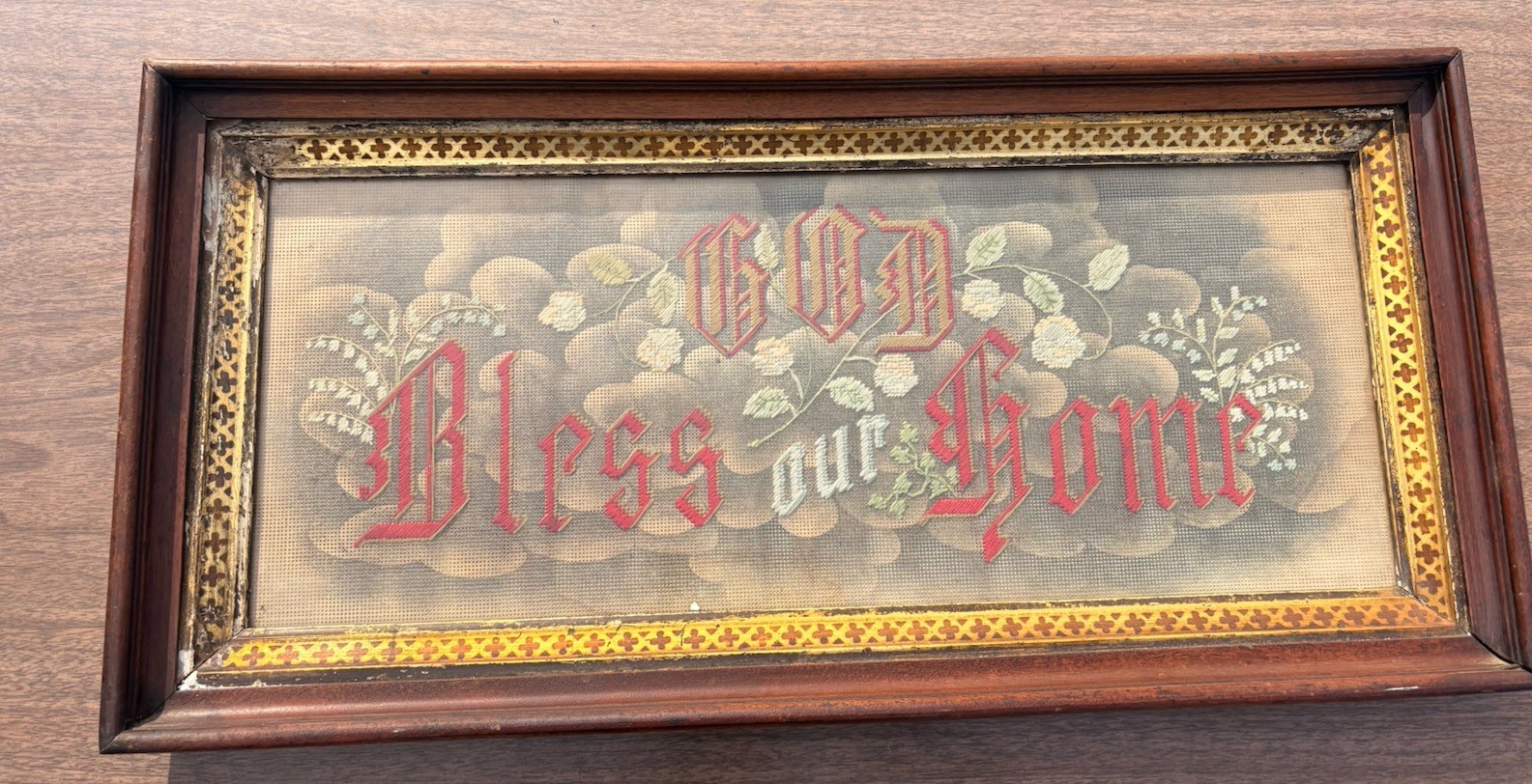 Antique Victorian Punched Paper God Bless Our Home Framed Motto Sampler Antique Victorian Punched Paper God Bless Our Home Framed Motto Sampler