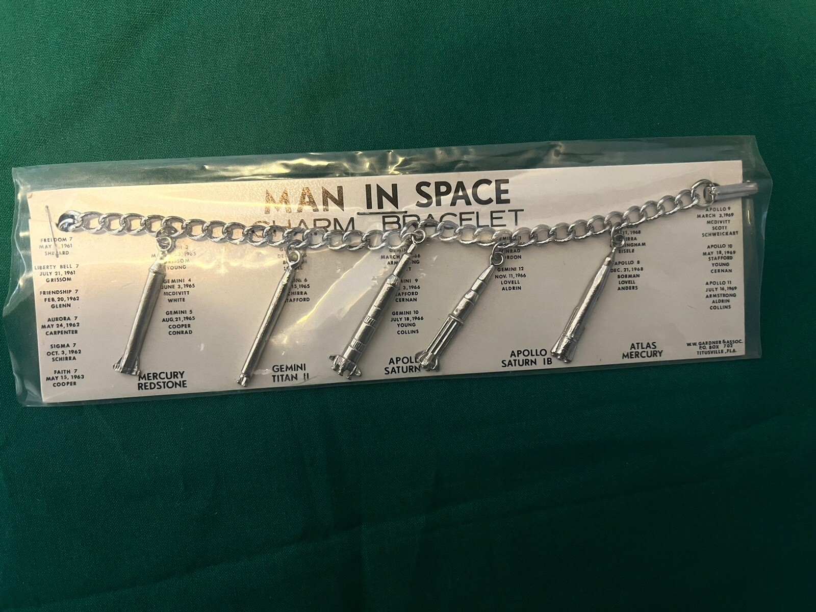 Vintage 1960's Man In space NASA Saturn V Apollo Mercury Atlas Charm Bracelet Vintage 1960's Man In space NASA Saturn V Apollo Mercury Atlas Charm Bracelet