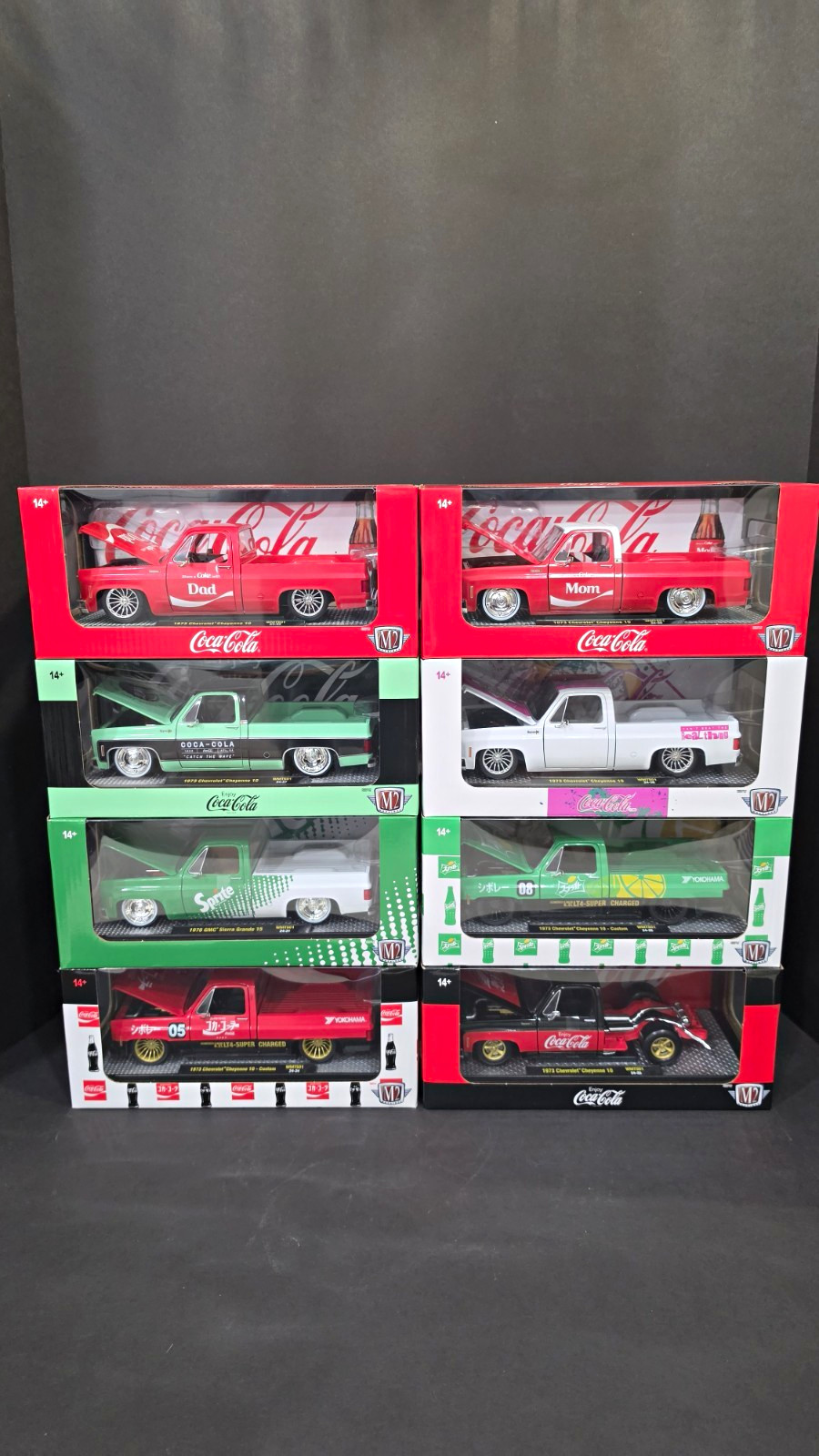M2 Machines Coca-Cola Lot of 8 Diecast Pickup Trucks 1:24 Scale 1973 C10 NISB