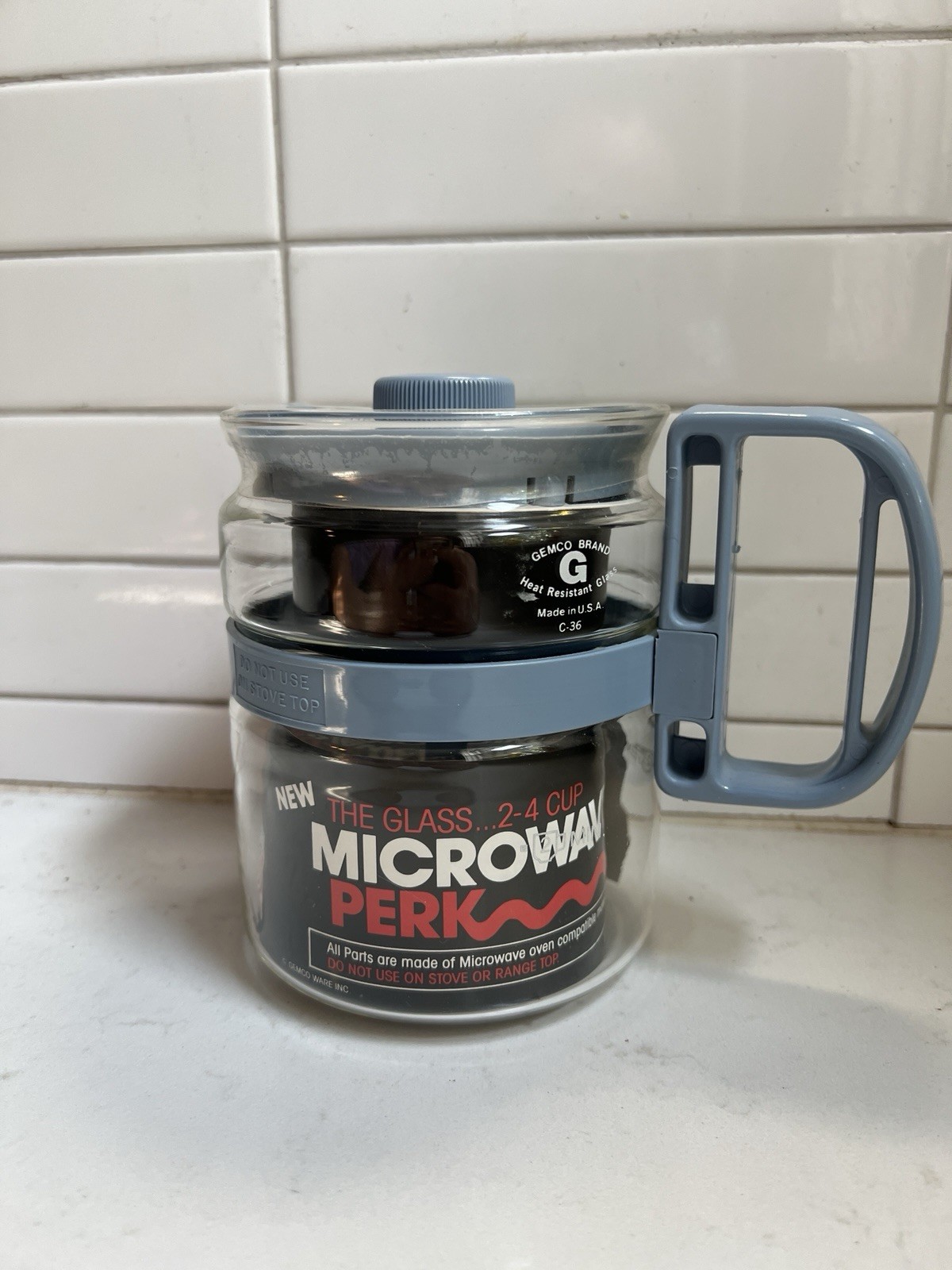 Vintage NEW GEMCO THE MICRO PERK 2 to 4 Cup Microwave Coffee Percolator (Blue)