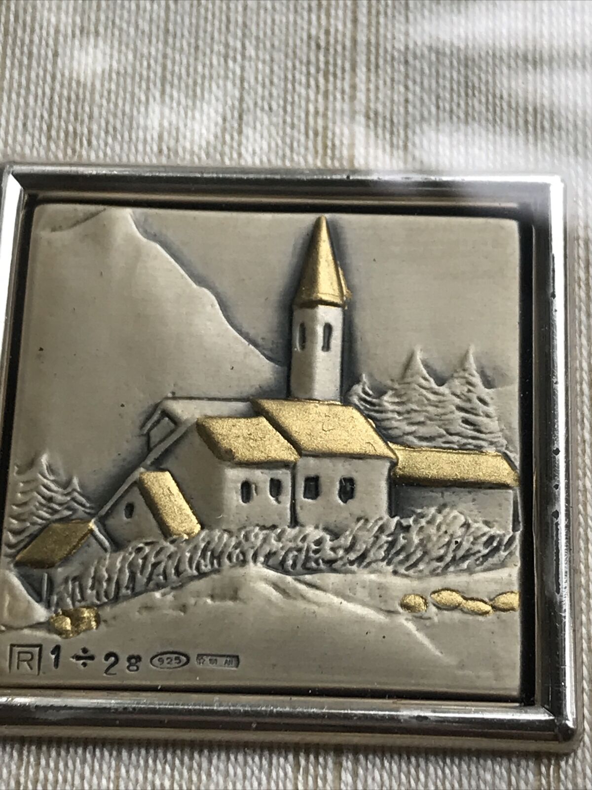 Vtg Embossed Sterling Silver Tile 925 Artist Marchio Preziosi Italian Church 2”
