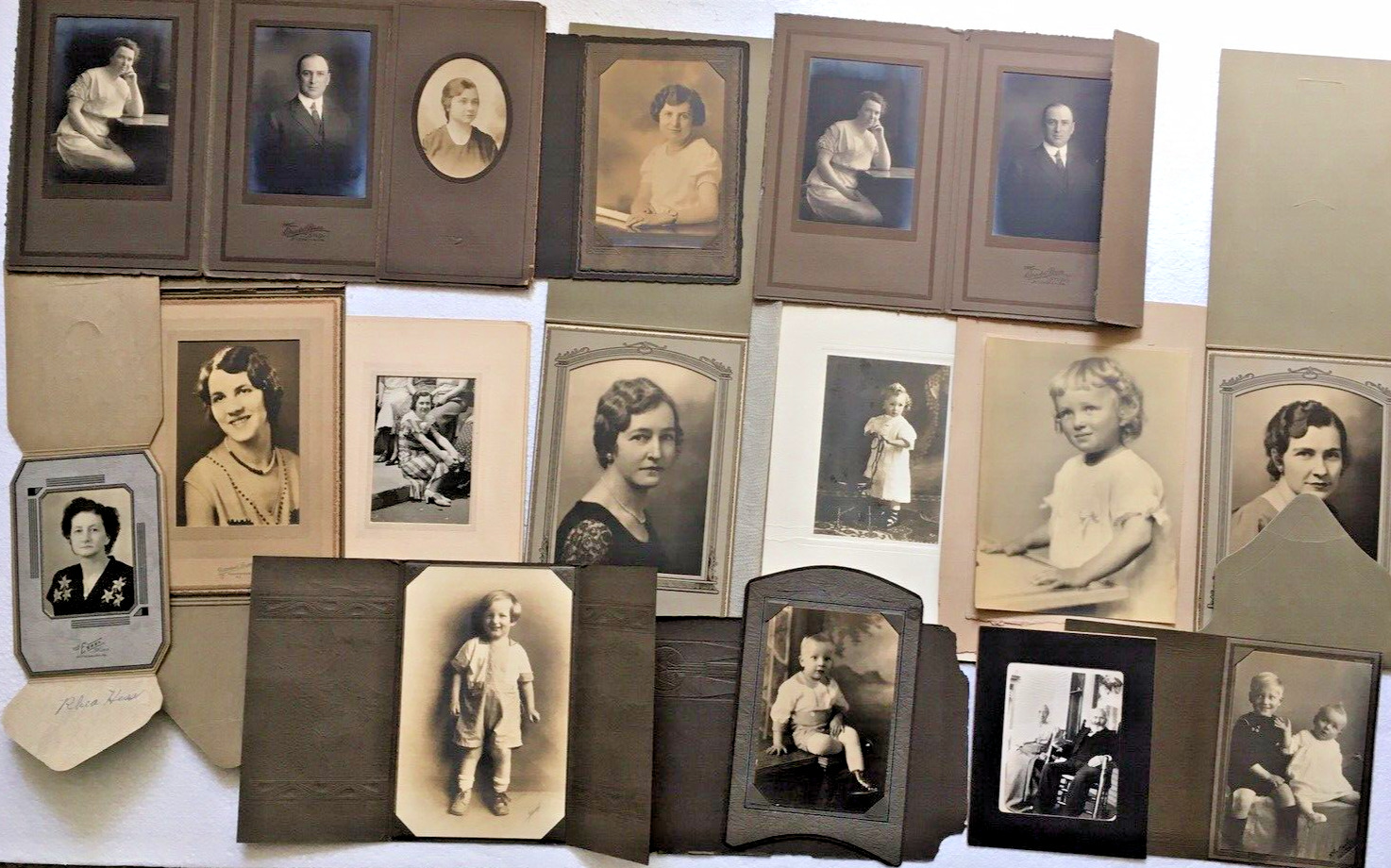 17 Vintage Antique Studio Photo Lot In Original Mounts Children Men Women Nice