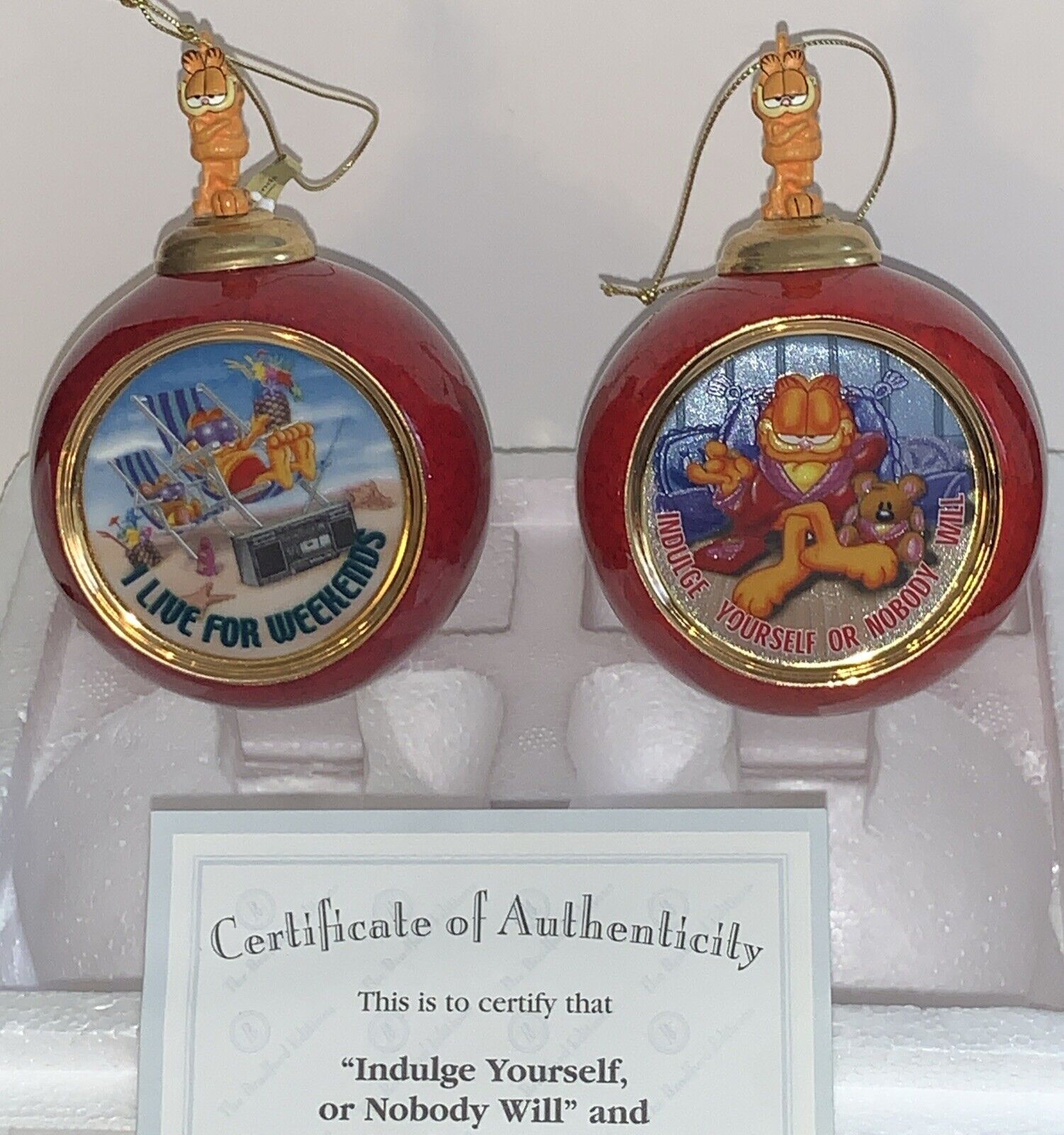 1999 Garfield Heirloom Porcelain Ornaments 3rd Issue #A1093 I Live For Weekends