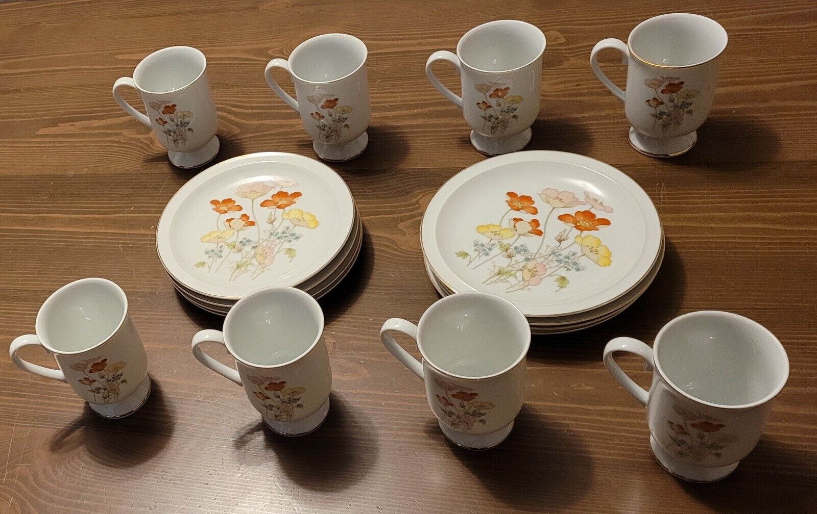 Vtg Painted Poppy Fanci Florals Collection 8 Dessert Plates 8 Coffee/Tea Cups 