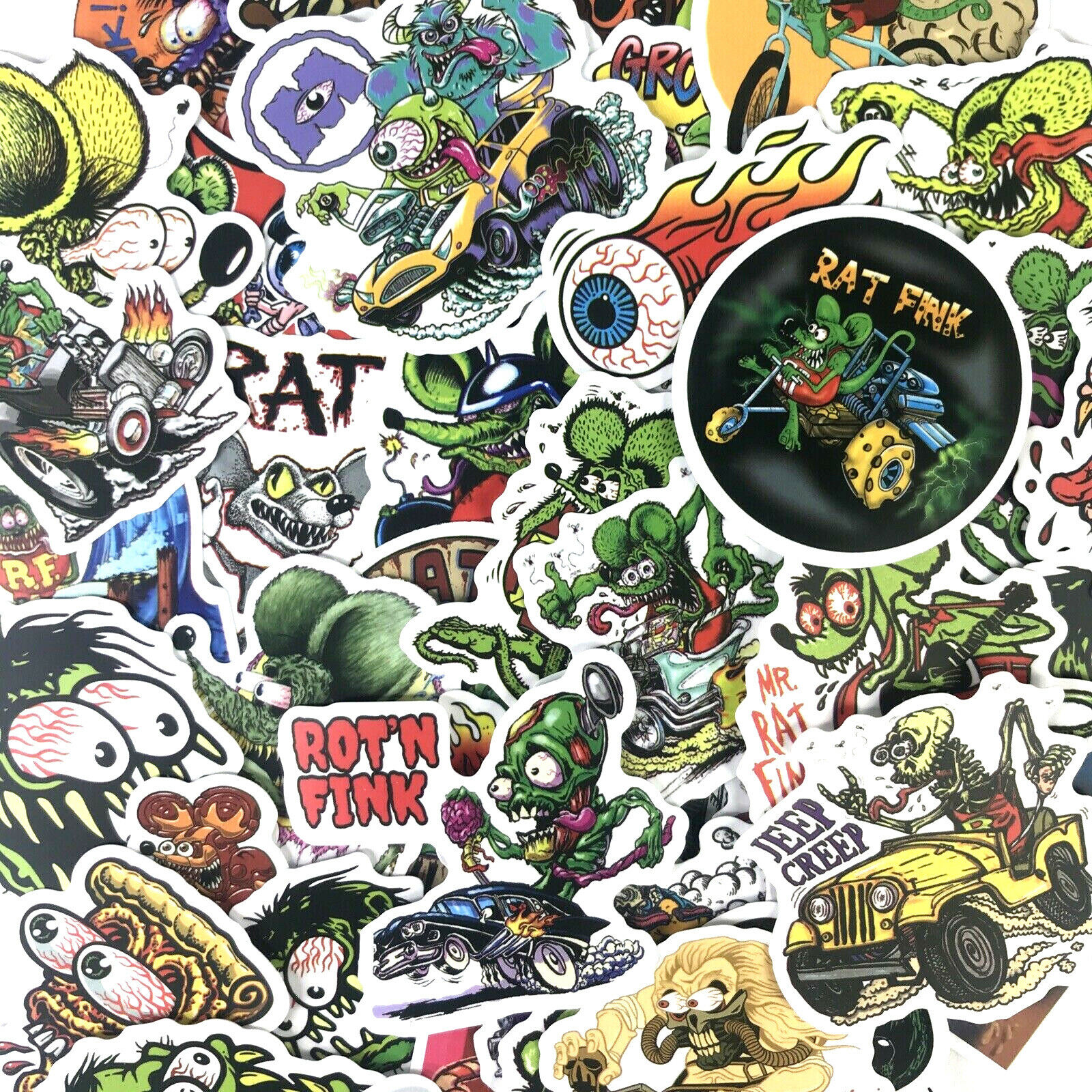 50pc Fearless Rat Fink Monster Hot Rod Freak Skateboard Decal Punk Sticker Pack