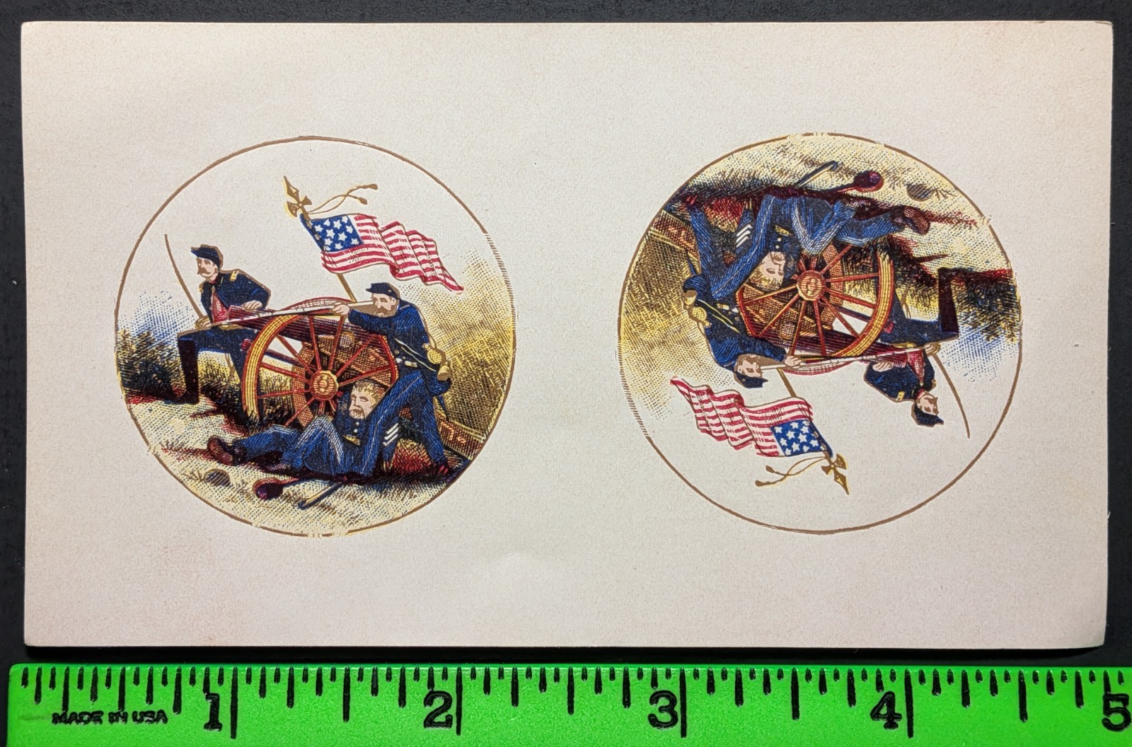 Antique 1910s Civil War Soldiers Battle Pinback Paper Insert Sheet Antique 1910s Civil War Soldiers Battle Pinback Paper Insert Sheet