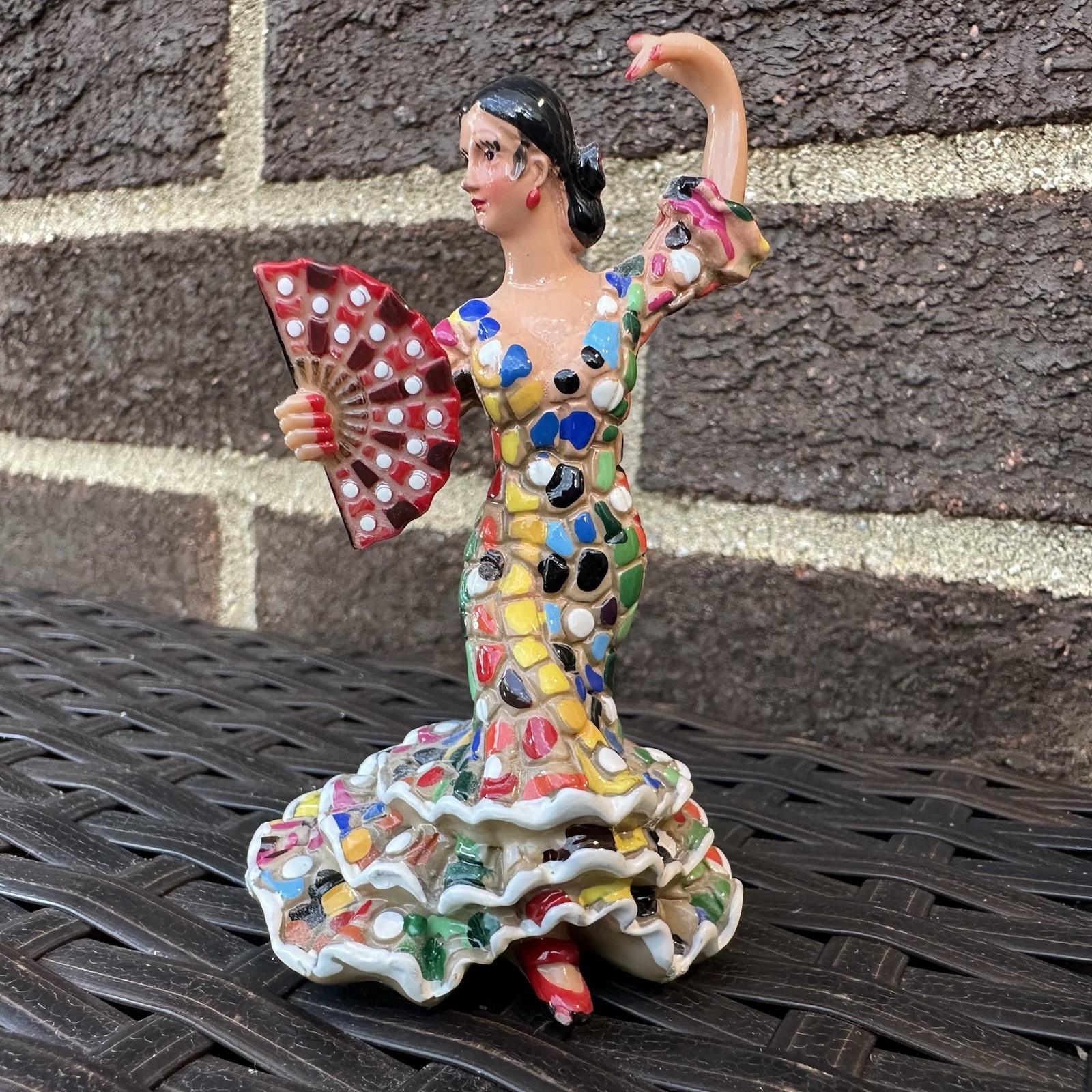 Vintage Ole Mosaic Spanish Flamenco Dancer Figurine Barcelona Gaudi Style Dress