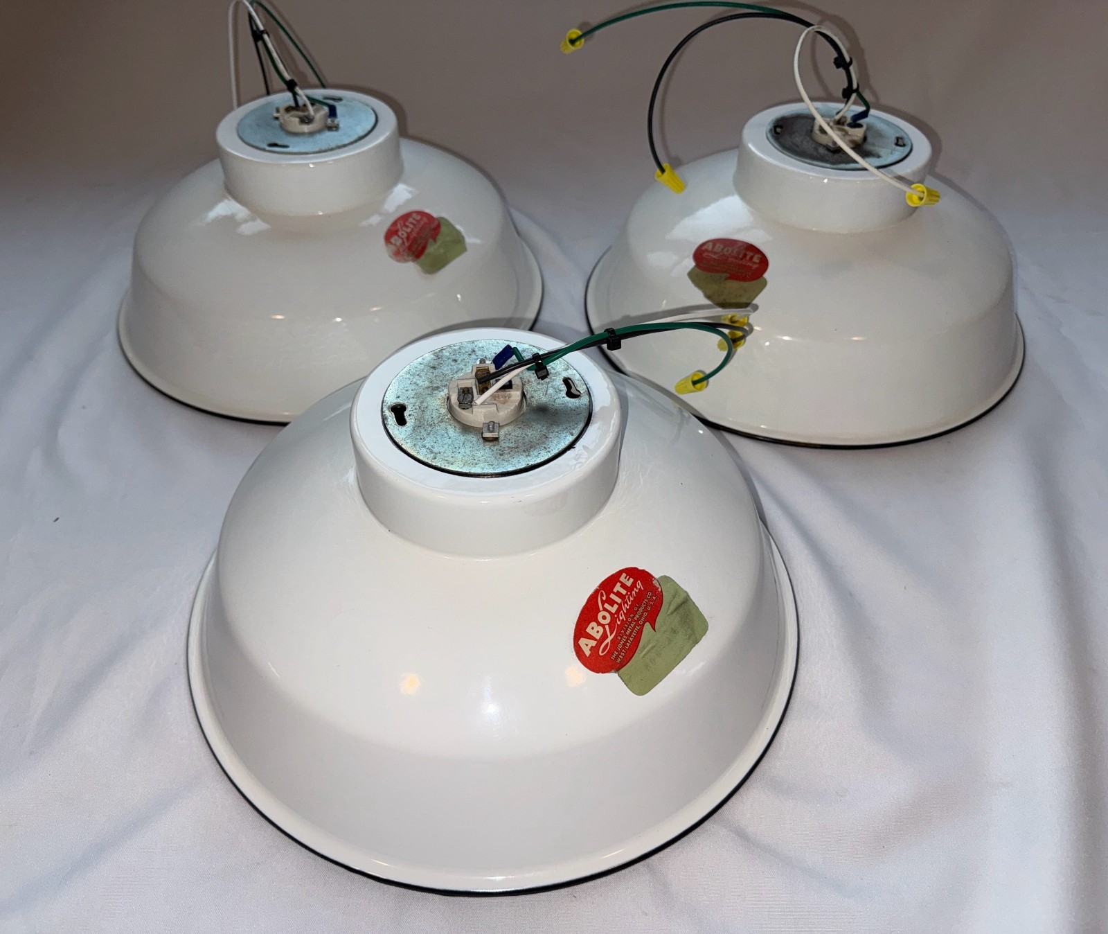 ONE 1960's Abolite White 14" Flush Mount Industrial Light Barn Porcelain ONE 1960's Abolite White 14" Flush Mount Industrial Light Barn Porcelain