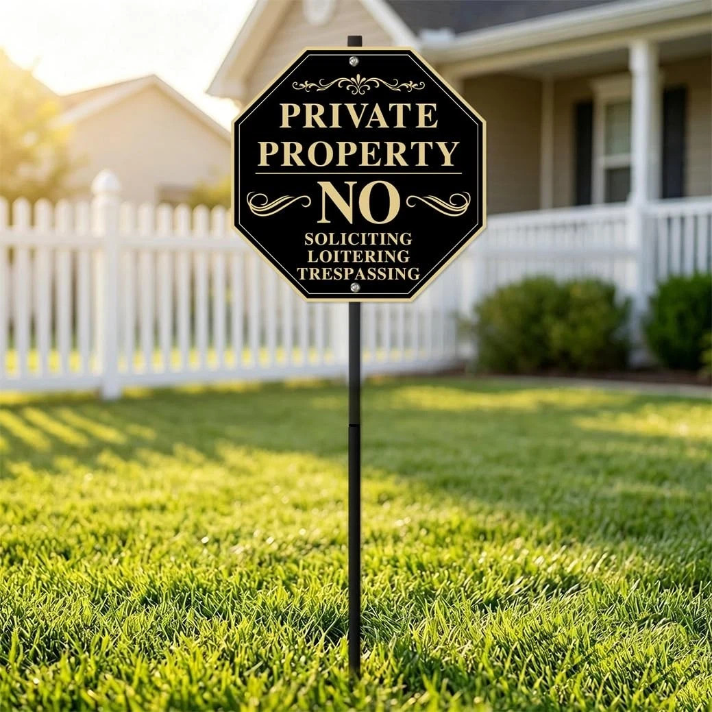 Private Property No Trespassing Sign with Stake, 11x11 inch/30 inch High, No Sol
