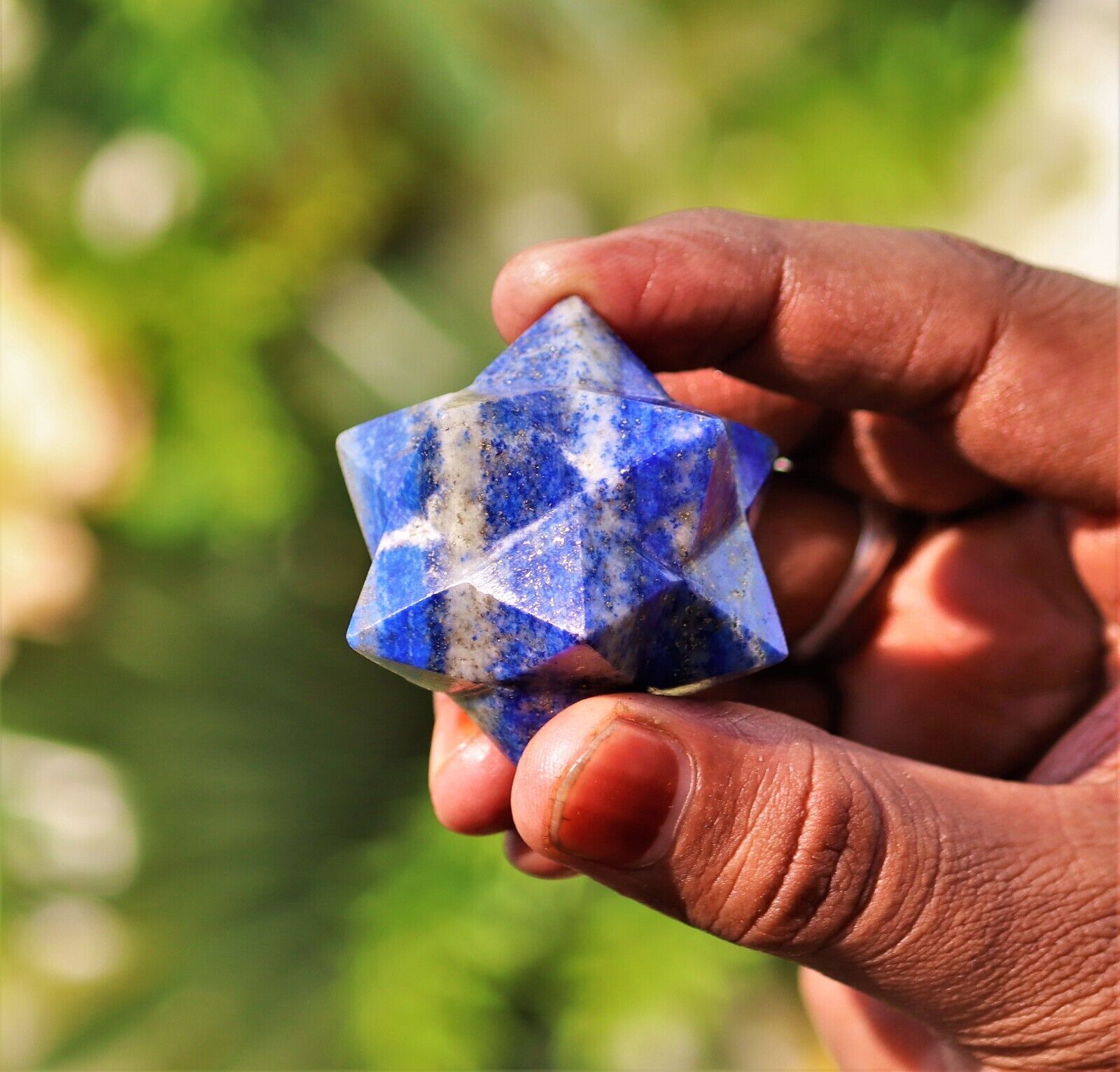 Large 50MM Blue Lapis Lazuli Stone Healing Power Hexagon Merkaba Star 16 Points