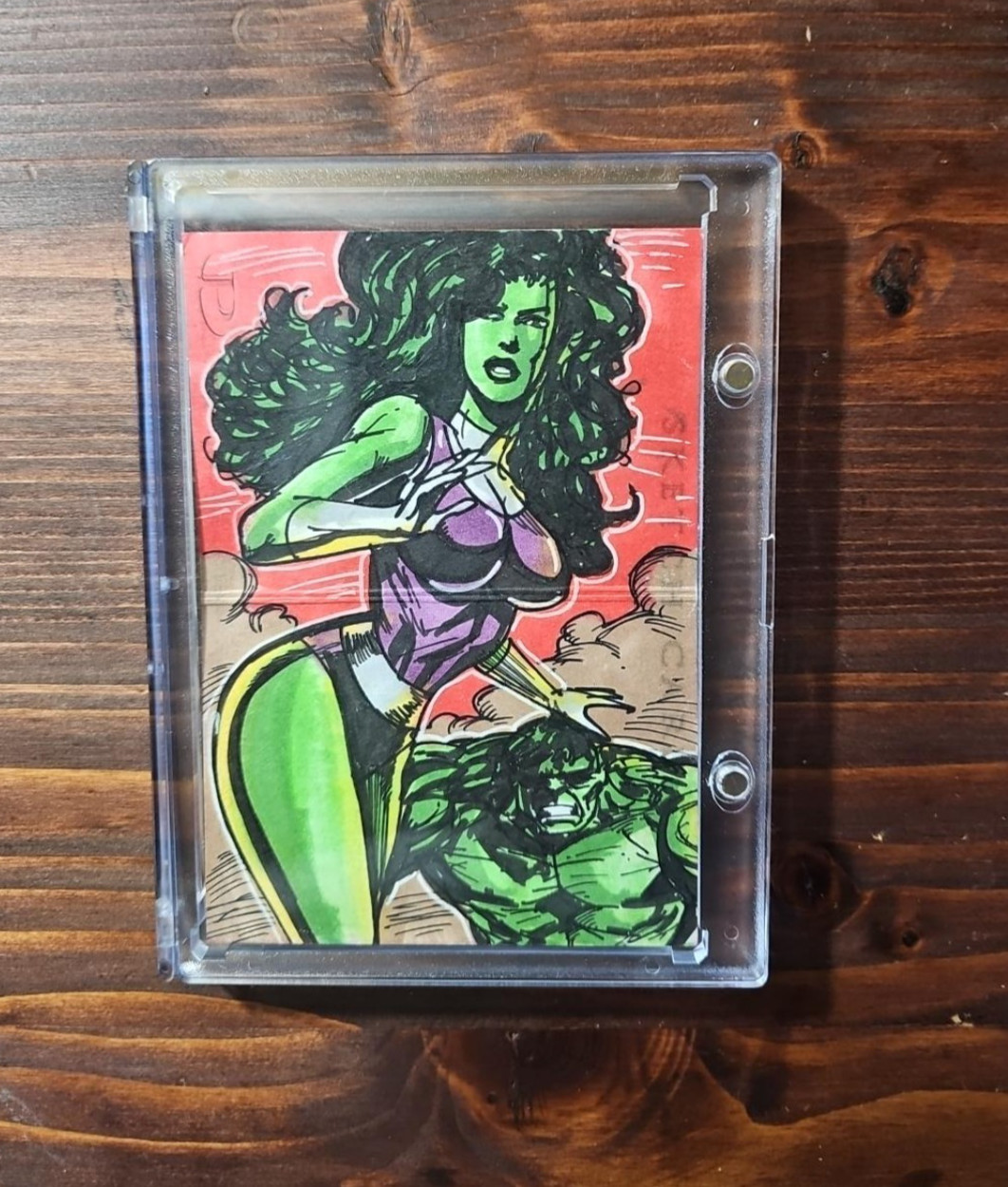 2012 Marvel Premier Brian Kong Hulk She-Hulk Hinged 2 Panel Sketch 1/1 2012 Marvel Premier Brian Kong Hulk She-Hulk Hinged 2 Panel Sketch 1/1