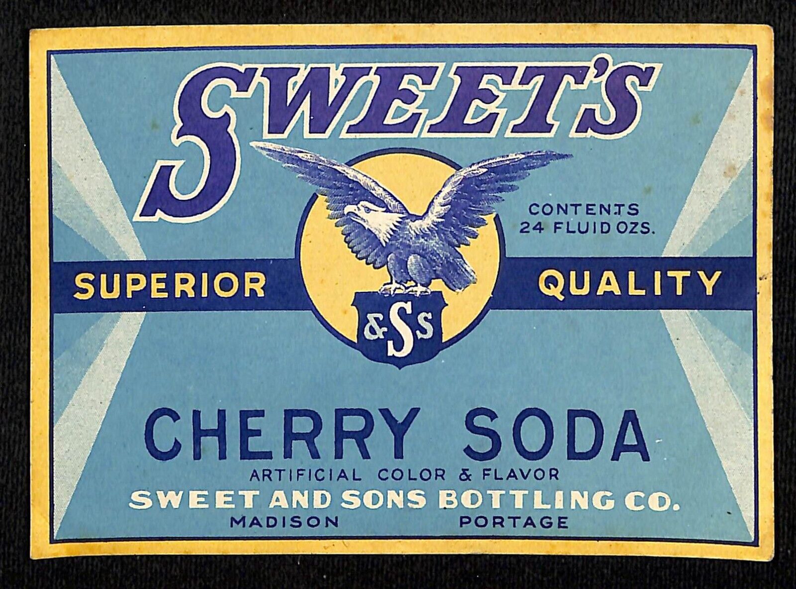 Sweet\'s Cherry Soda Paper Label Sweet and Sons Madison c1930\'s-40\'s